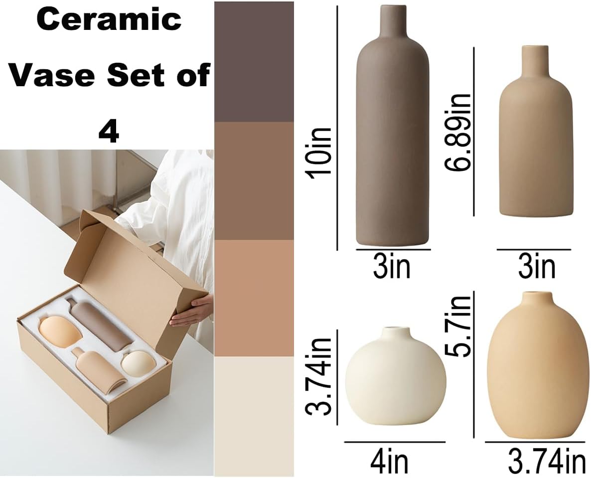 Modern Ceramic Vase Set, Neutral Colors,... 4 Modern Ceramic Vase Set, Neutral Colors,... - Image 4