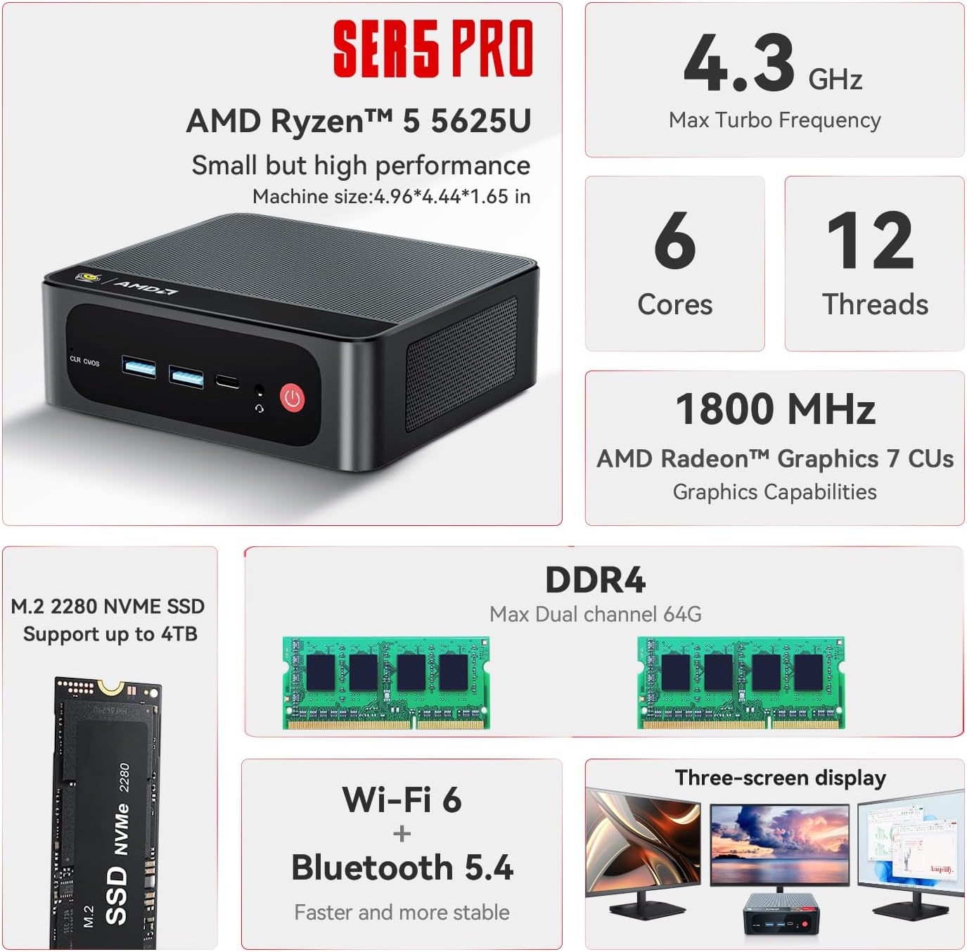 Beelink SER5 Pro Mini PC, AMD Ryzen 5 56... 3 Beelink SER5 Pro Mini PC, AMD Ryzen 5 56... - Image 3