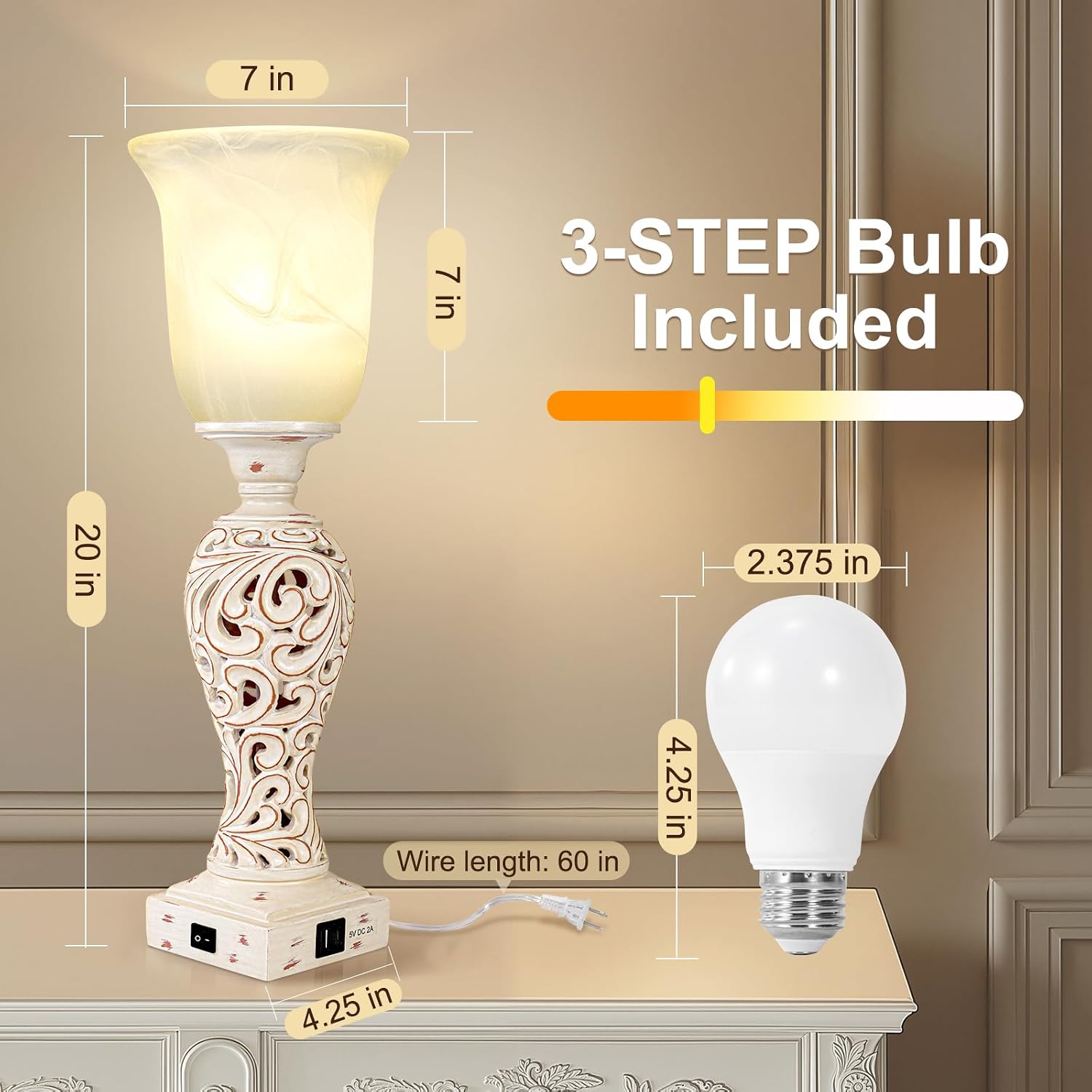 20" Bedside Lamp for Bedroom, Torchiere ... 3 20" Bedside Lamp for Bedroom, Torchiere ... - Image 3