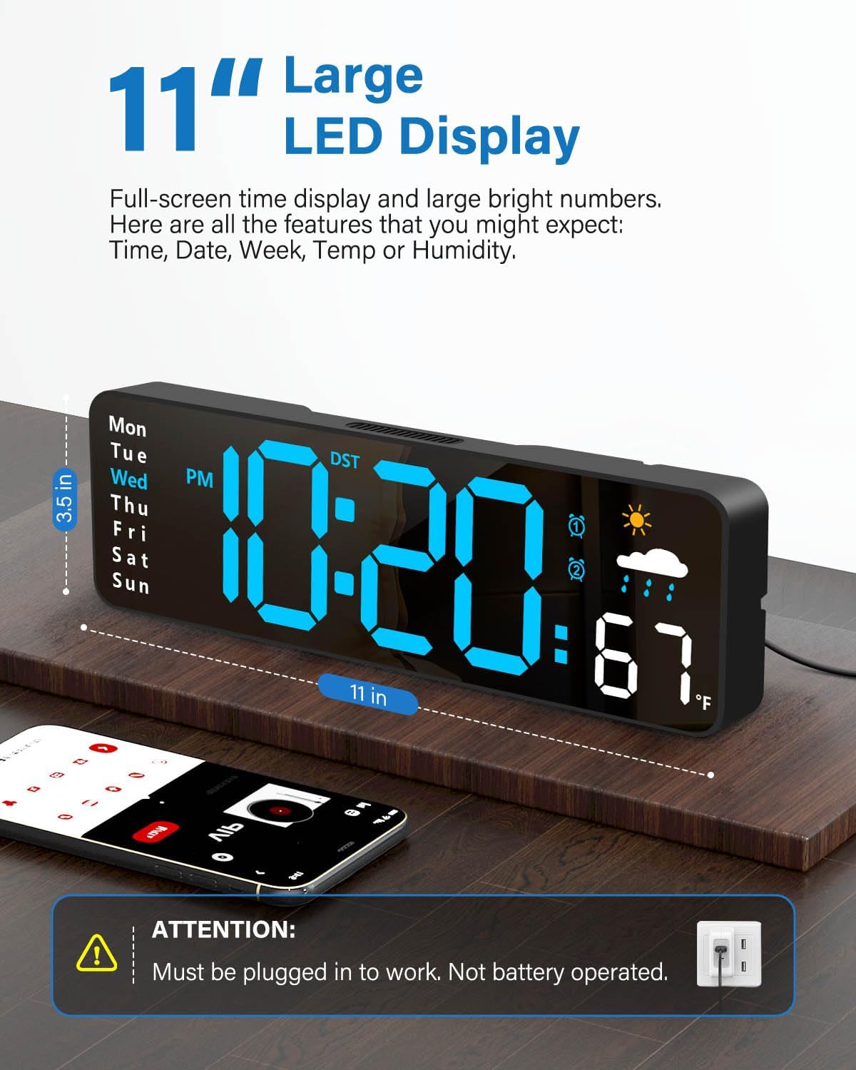 Digital Wall Clock, Digital Clock Large ... 3 Digital Wall Clock, Digital Clock Large ... - Image 3