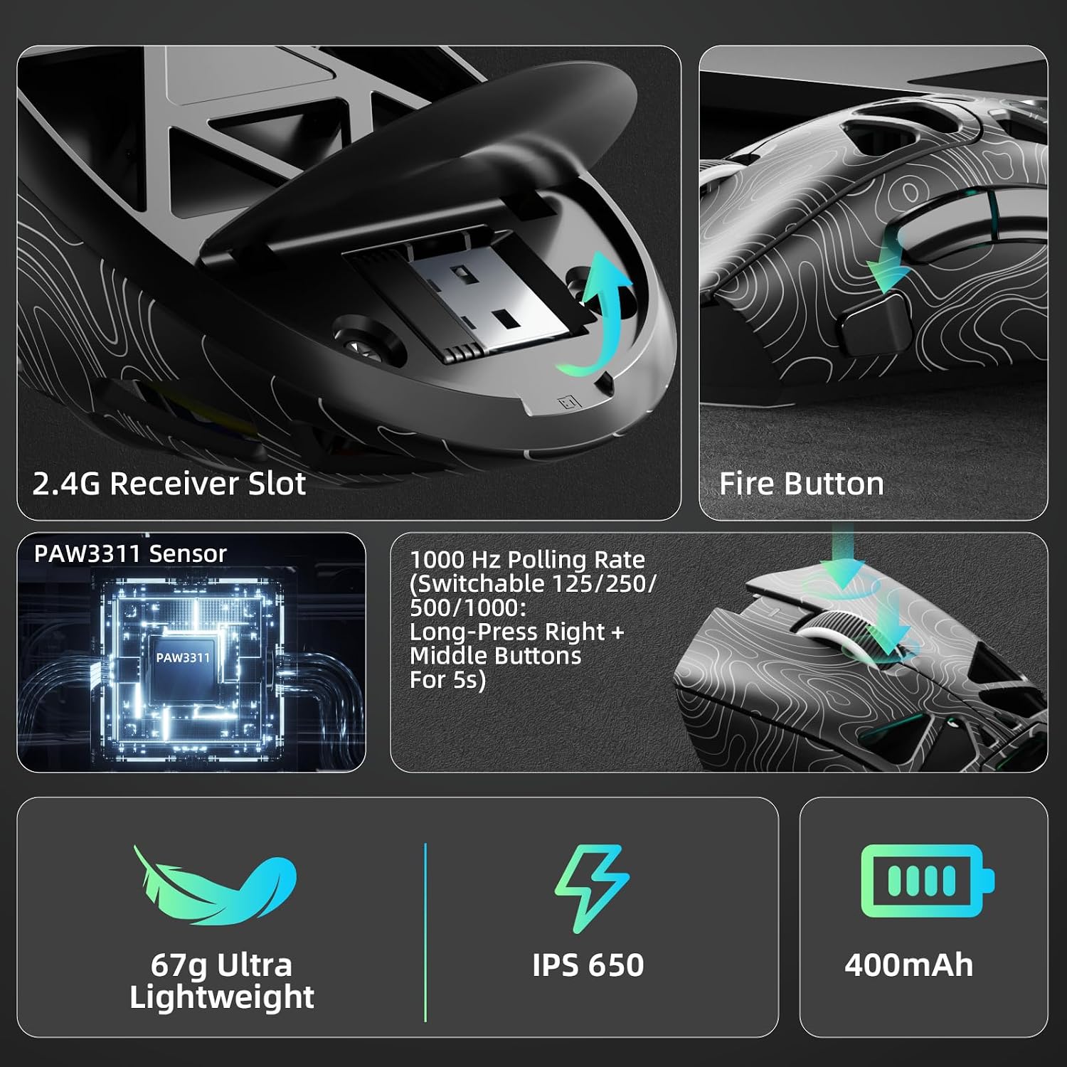 Aula SC620 Wireless Gaming Mouse, Tri-Mo... 5 Aula SC620 Wireless Gaming Mouse, Tri-Mo... - Image 5