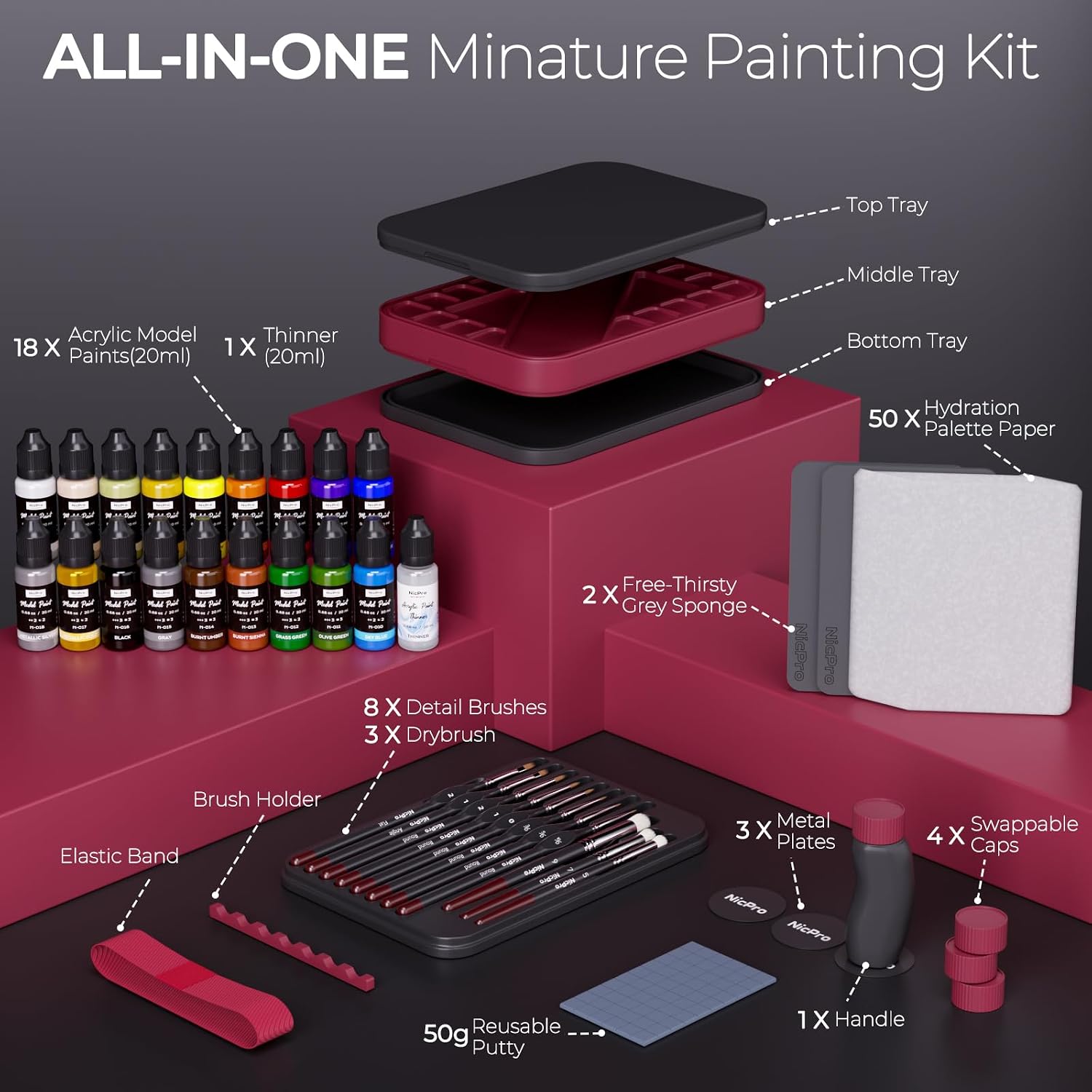 Nicpro All-in-One Miniature Painting Kit... 3 Nicpro All-in-One Miniature Painting Kit... - Image 3