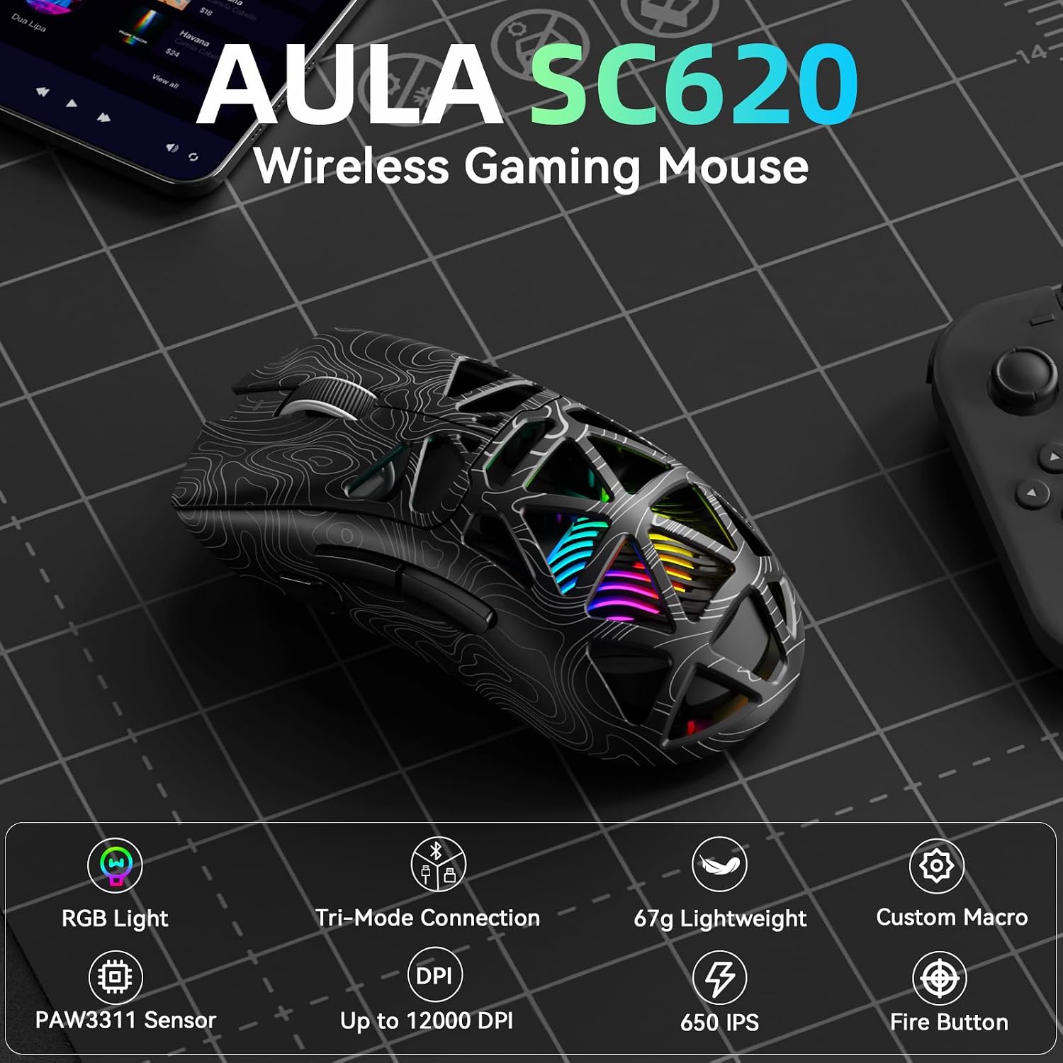 Aula SC620 Wireless Gaming Mouse, Tri-Mo... 2 Aula SC620 Wireless Gaming Mouse, Tri-Mo... - Image 2