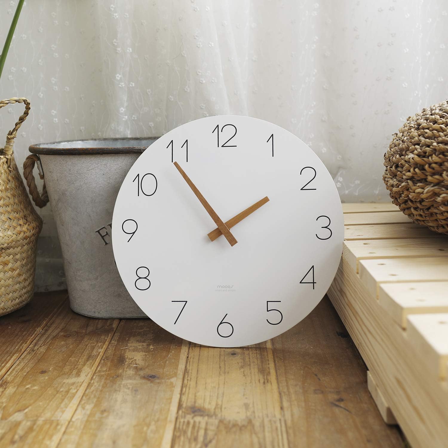 mooas Flatwood Wall Clock, 12" Analog Wa... 5 mooas Flatwood Wall Clock, 12" Analog Wa... - Image 5