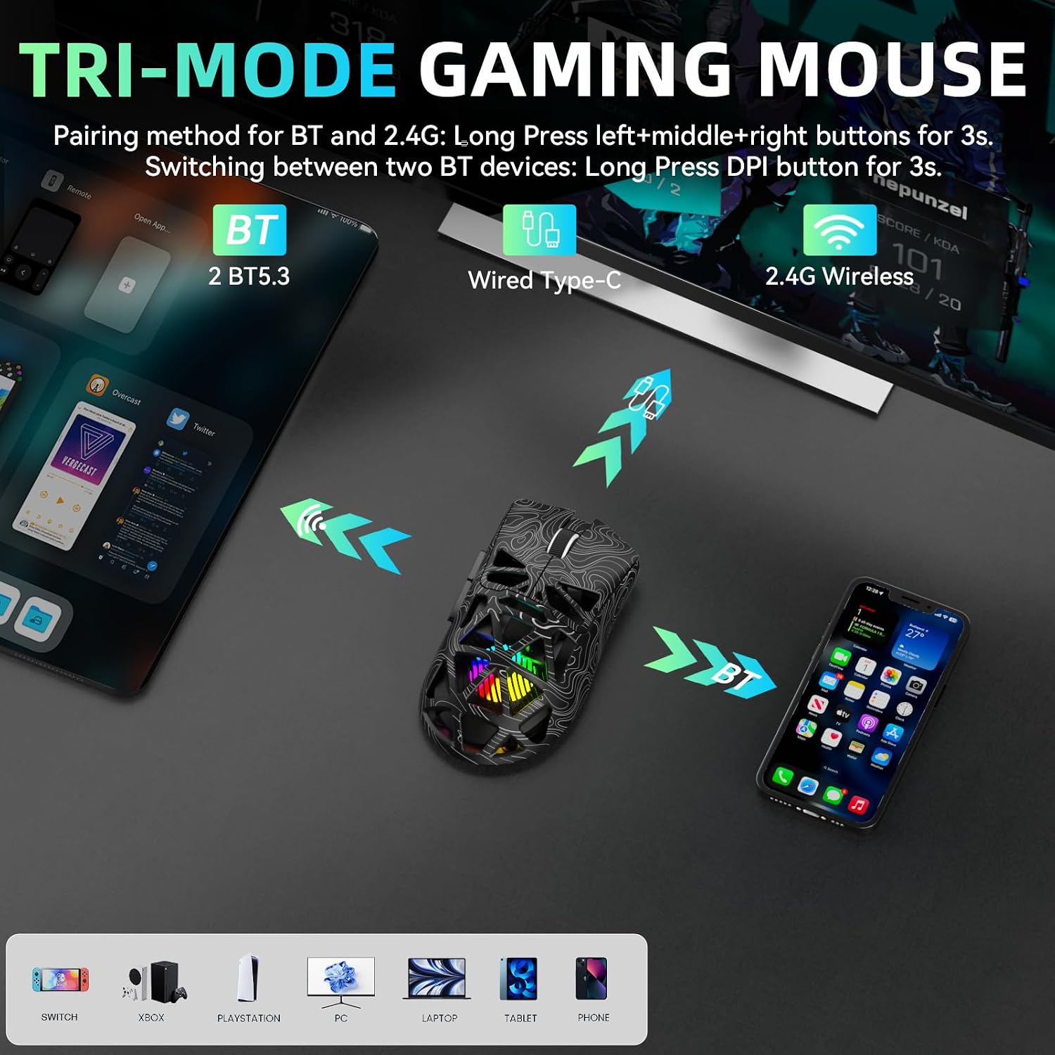Aula SC620 Wireless Gaming Mouse, Tri-Mo... 3 Aula SC620 Wireless Gaming Mouse, Tri-Mo... - Image 3