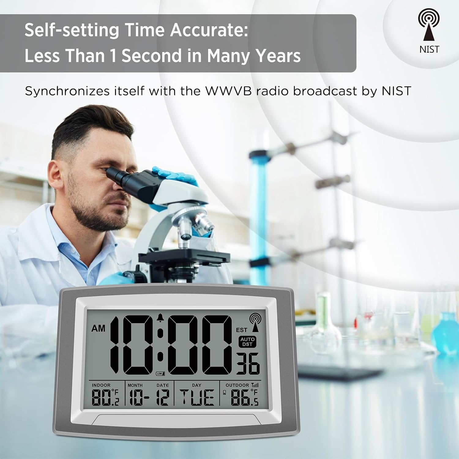 Atomic Clock 12.5 Inch Self-Setting Digi... 4 Atomic Clock 12.5 Inch Self-Setting Digi... - Image 4