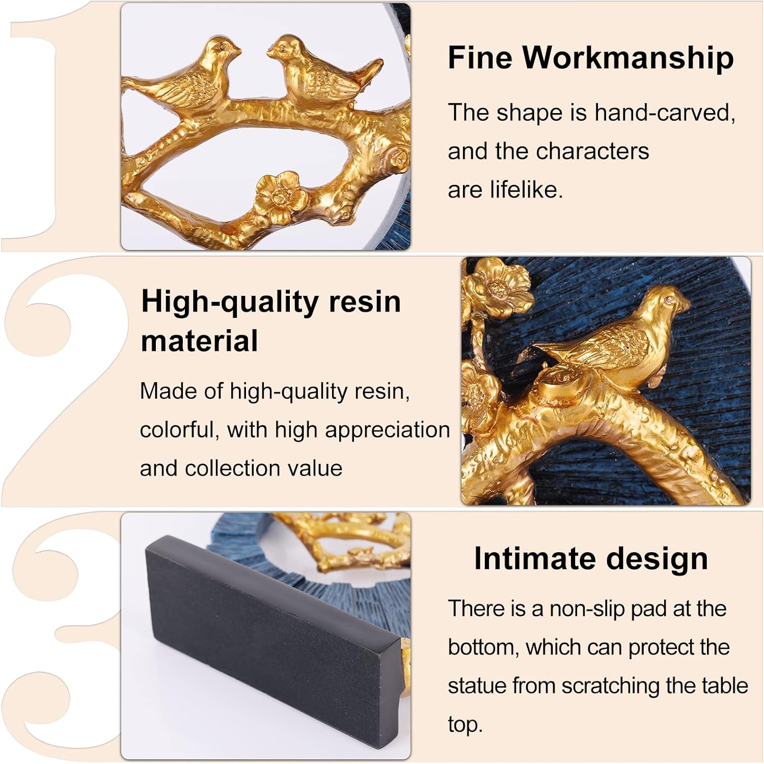 Gold Bird Statue Decor, Gold and Blue Ho... 6 Gold Bird Statue Decor, Gold and Blue Ho... - Image 6