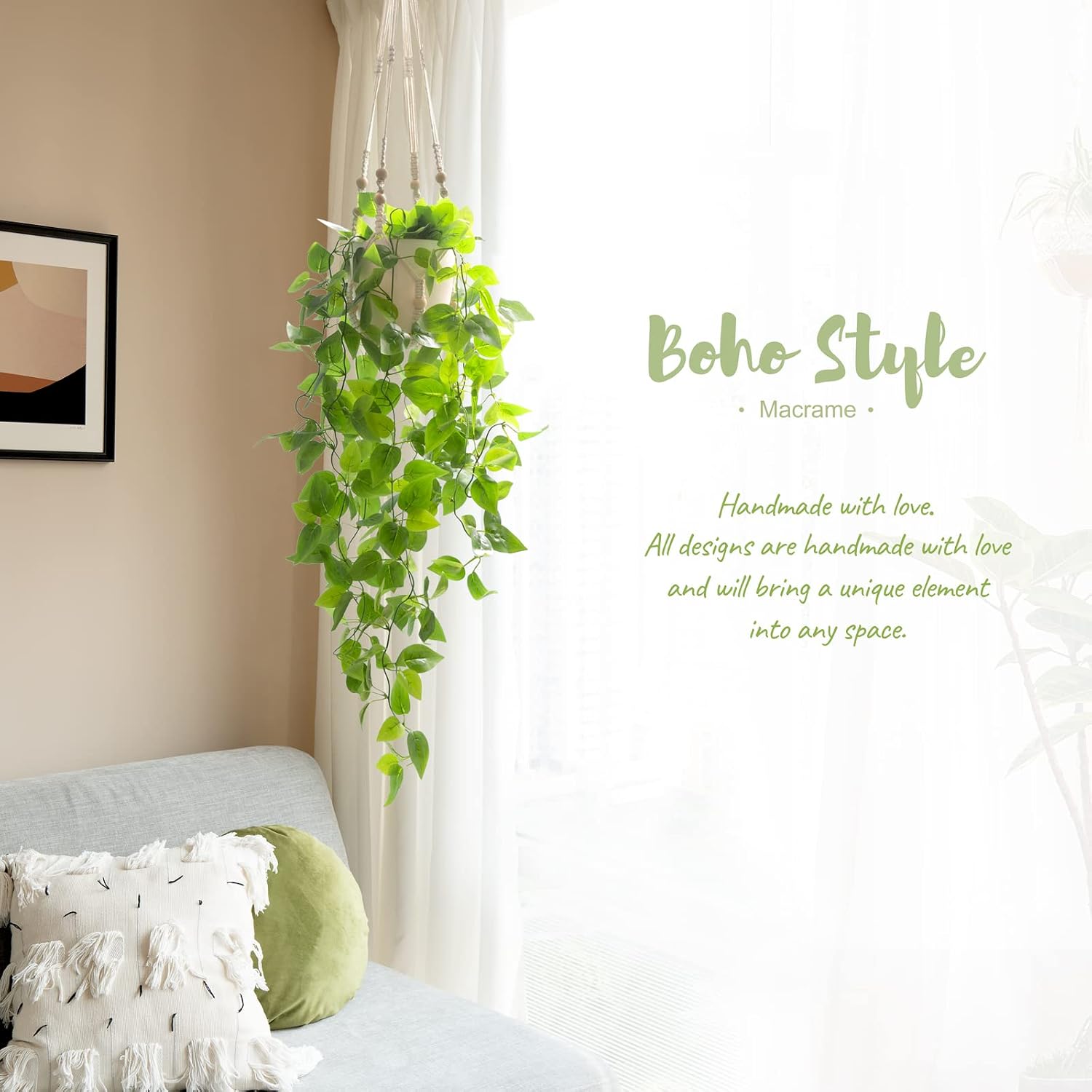 Mkono Fake Hanging Plant, Macrame Hanger... 5 Mkono Fake Hanging Plant, Macrame Hanger... - Image 5