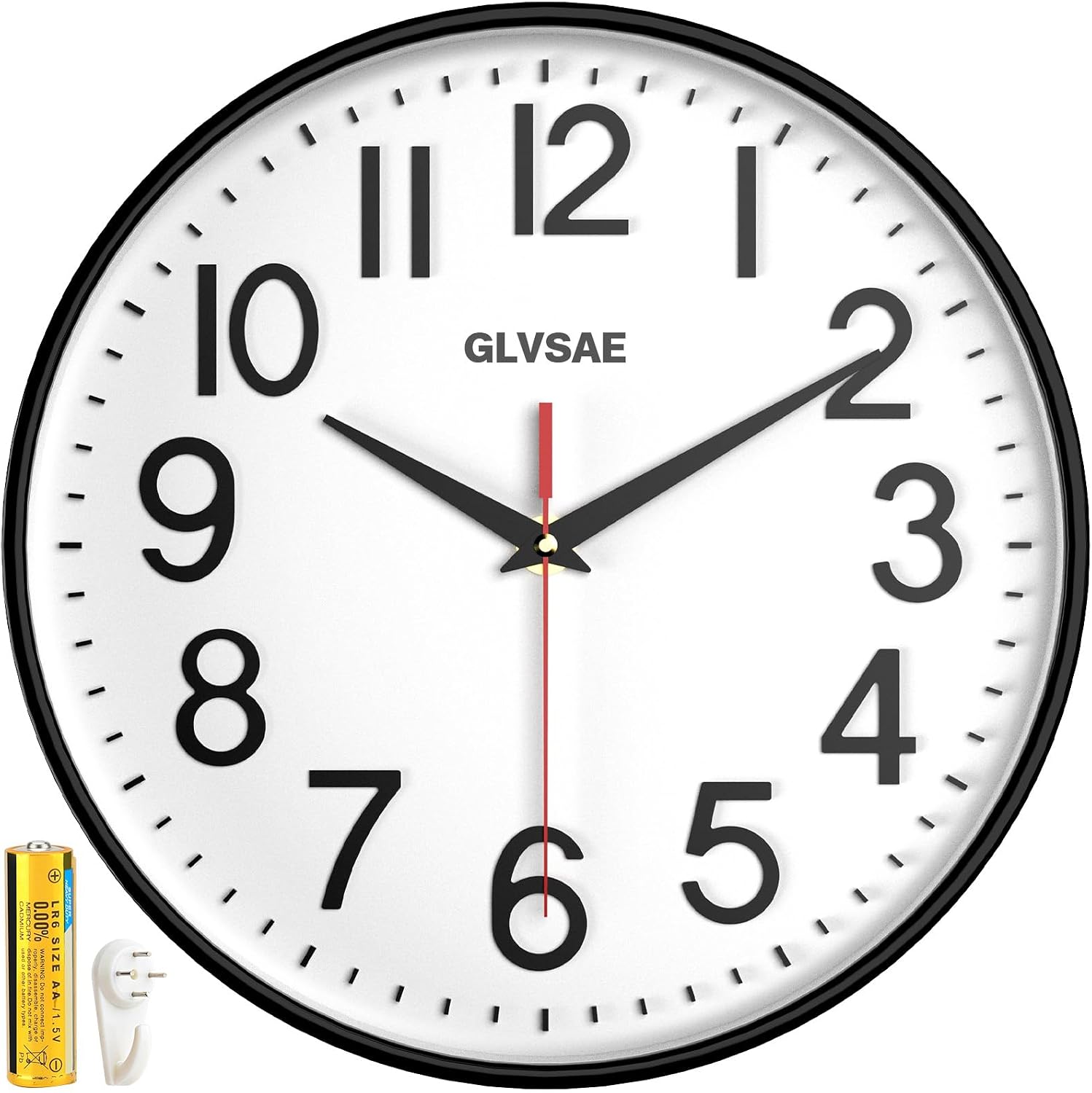 GLVSAE Wall Clock 12 Inches Non-Ticking ... 2 GLVSAE Wall Clock 12 Inches Non-Ticking ... - Image 2