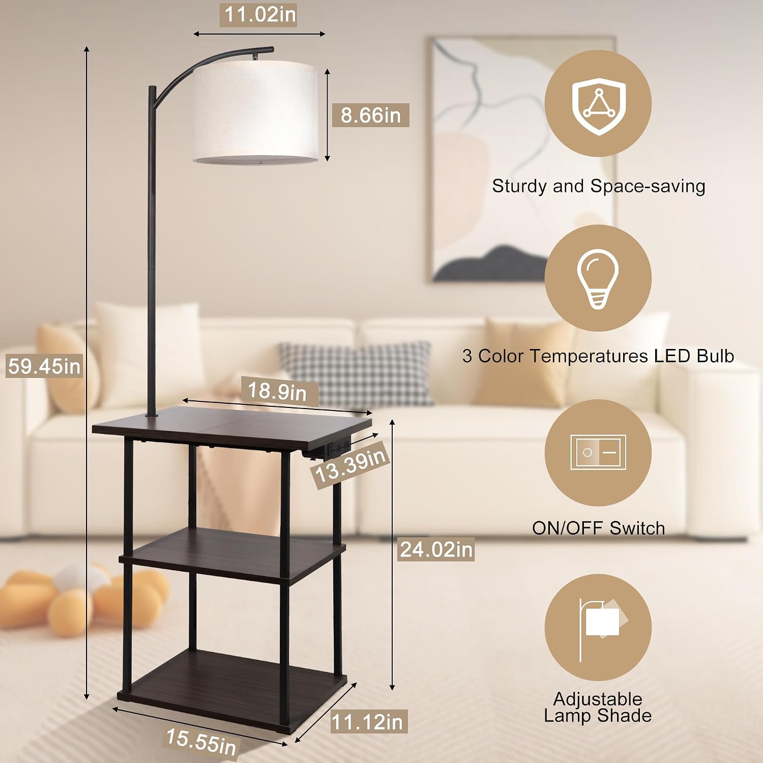 PESRAE Floor Lamp with Table, End Tables... 4 PESRAE Floor Lamp with Table, End Tables... - Image 4