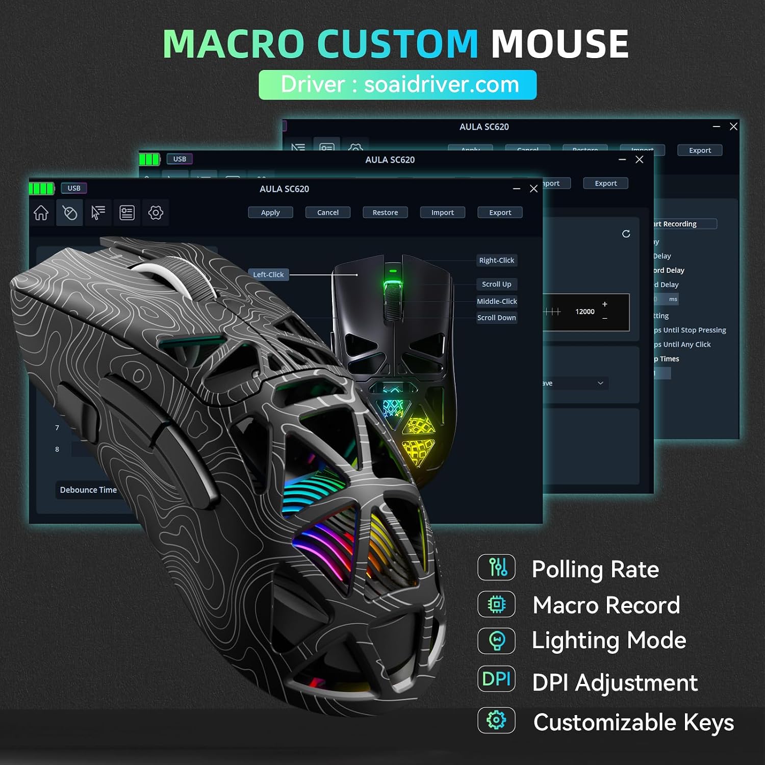 Aula SC620 Wireless Gaming Mouse, Tri-Mo... 6 Aula SC620 Wireless Gaming Mouse, Tri-Mo... - Image 6