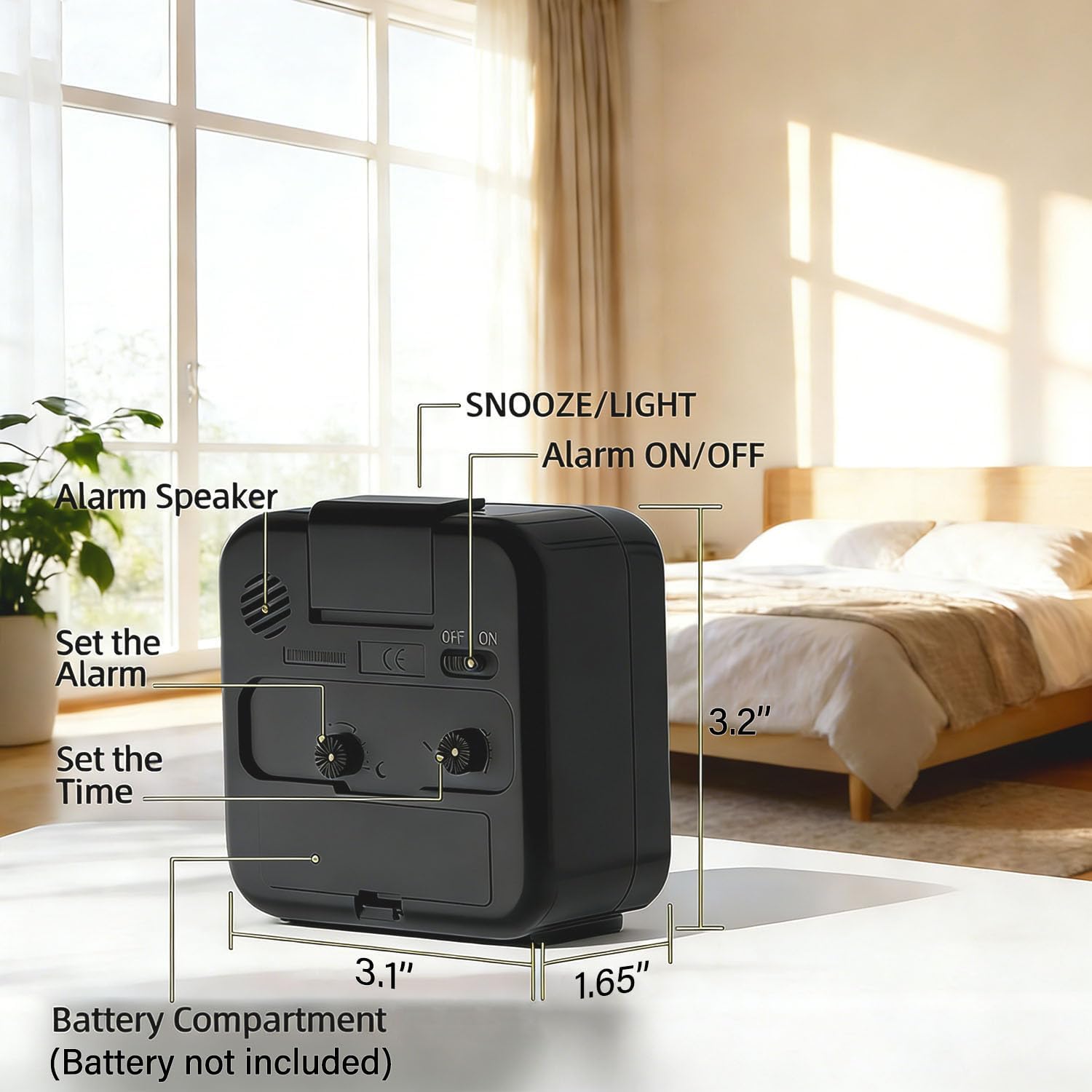 Analog Alarm Clock, Silent No Ticking Ba... 8 Analog Alarm Clock, Silent No Ticking Ba... - Image 8