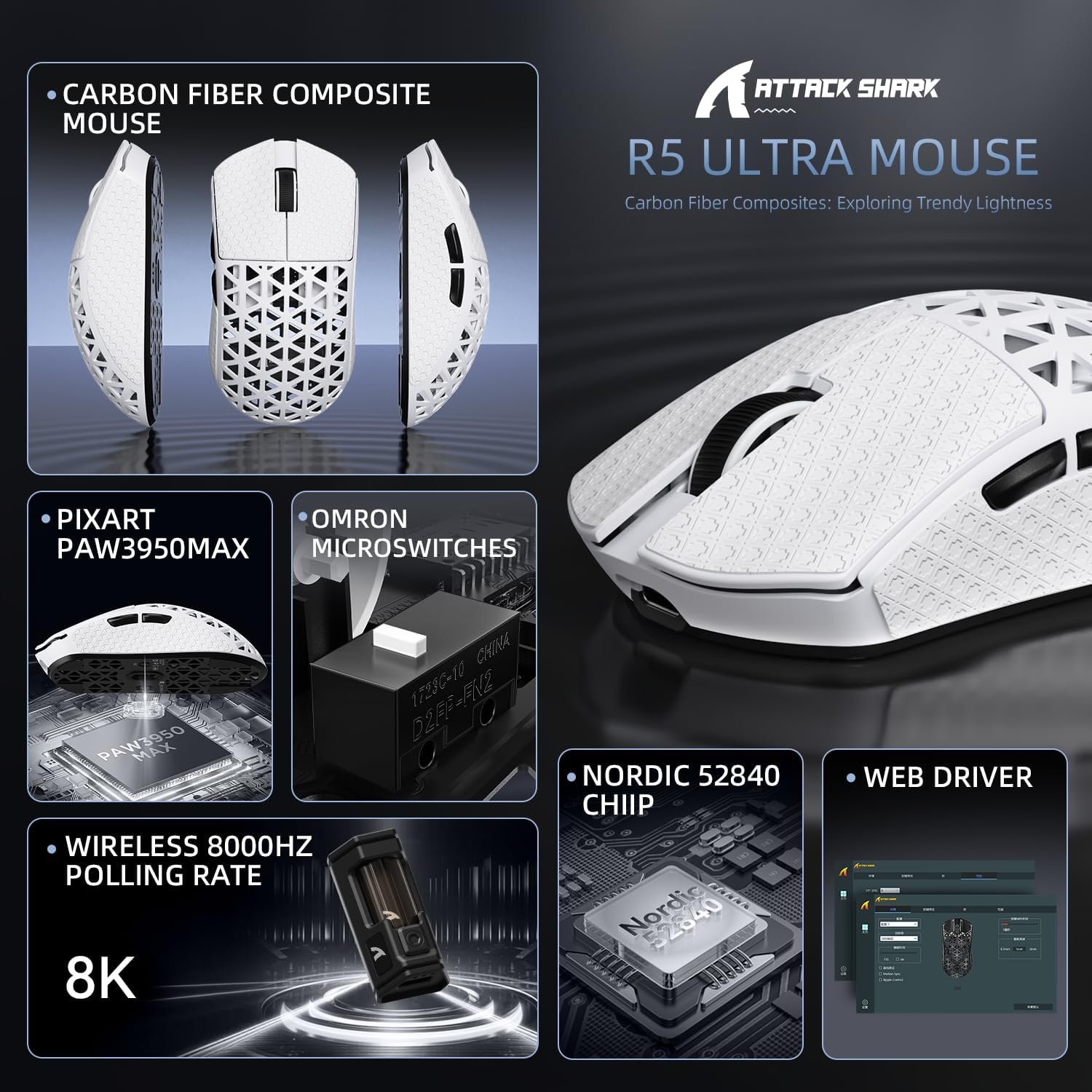 ATTACK SHARK R5Ultra 8K Carbon Fiber Wir... 3 ATTACK SHARK R5Ultra 8K Carbon Fiber Wir... - Image 3