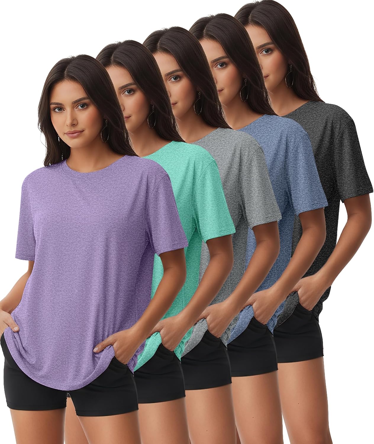 Kinglaman 1/5/6 Pack Women Workout Tops ... 2 Kinglaman 1/5/6 Pack Women Workout Tops ... - Image 2