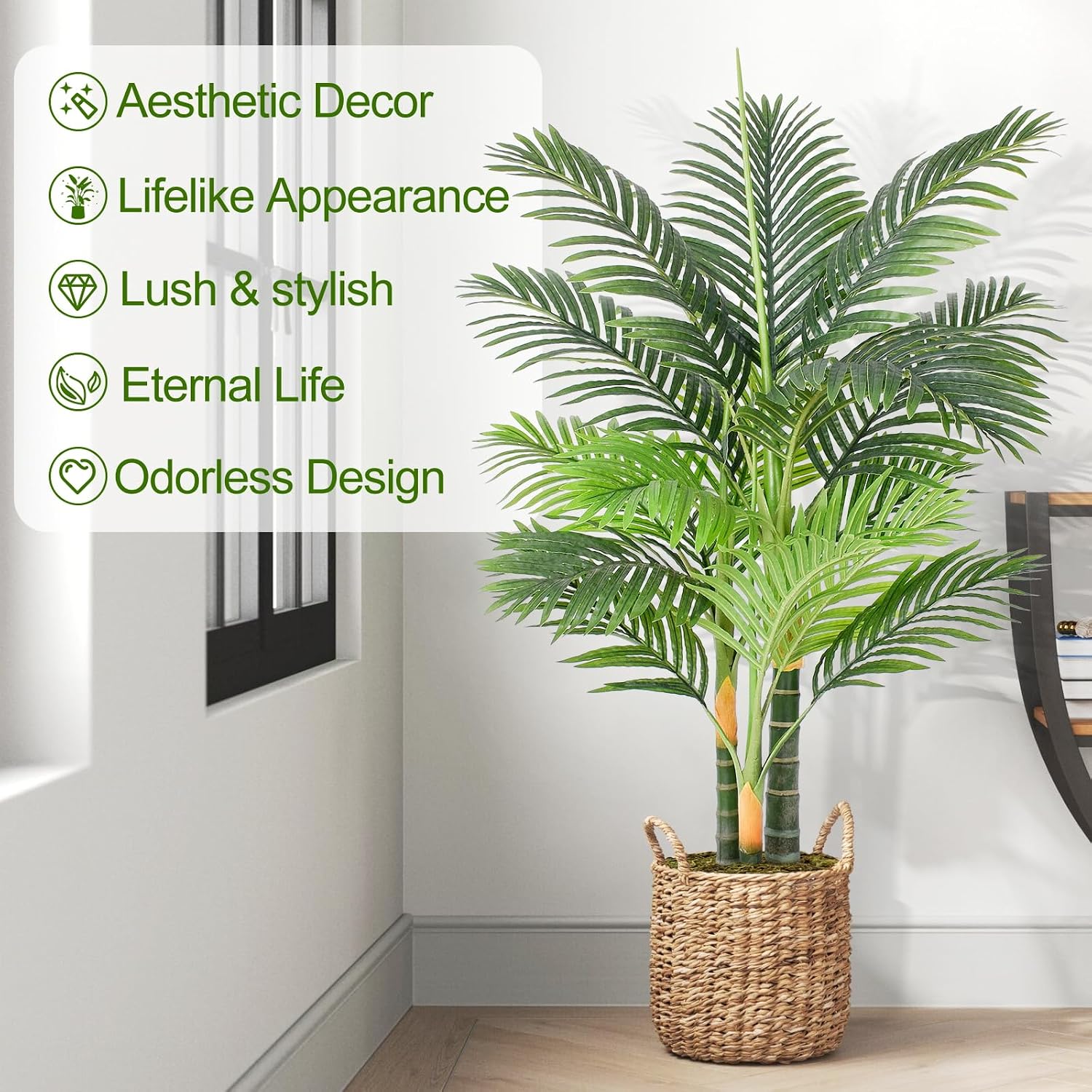 4ft Tall Triple Golden Cane Palm Artific... 4 4ft Tall Triple Golden Cane Palm Artific... - Image 4