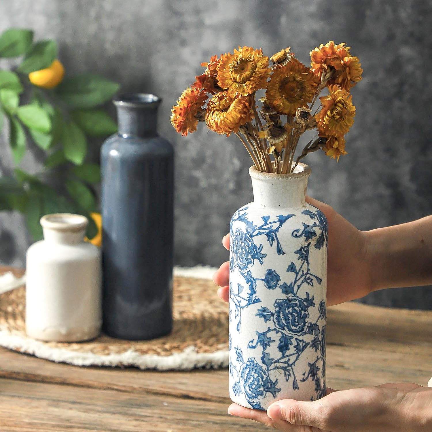 ooit Ceramic Vintage Vases Set of 3, Blu... 4 ooit Ceramic Vintage Vases Set of 3, Blu... - Image 4