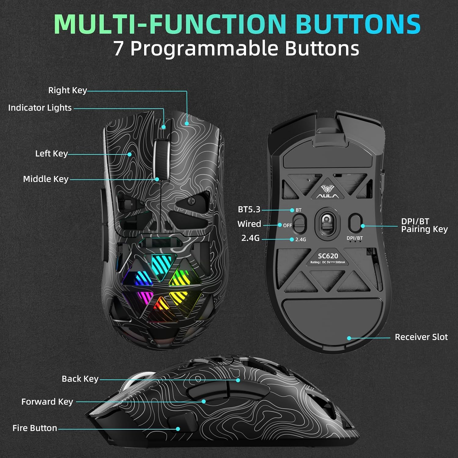 Aula SC620 Wireless Gaming Mouse, Tri-Mo... 7 Aula SC620 Wireless Gaming Mouse, Tri-Mo... - Image 7