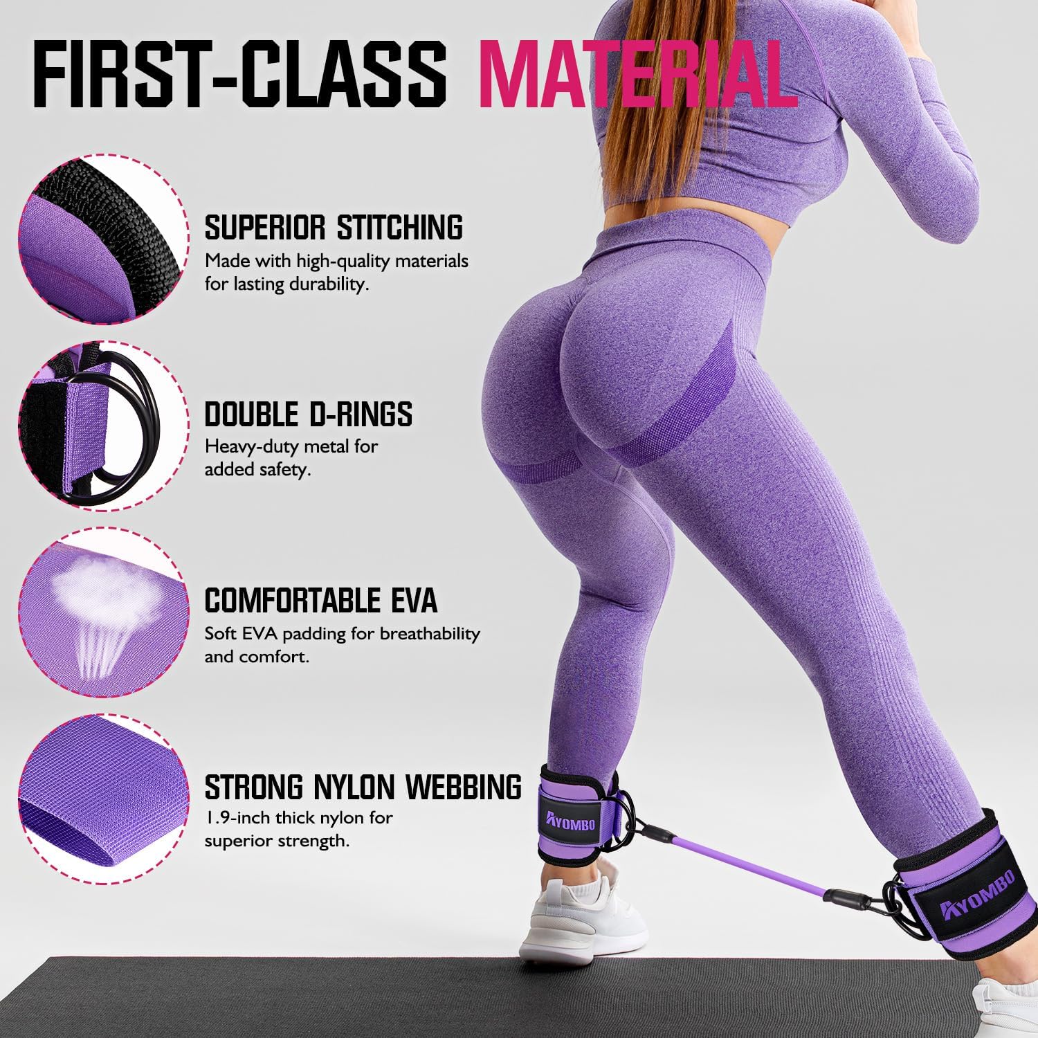 Ayombo Ankle Resistance Bands with Cuffs... 3 Ayombo Ankle Resistance Bands with Cuffs... - Image 3