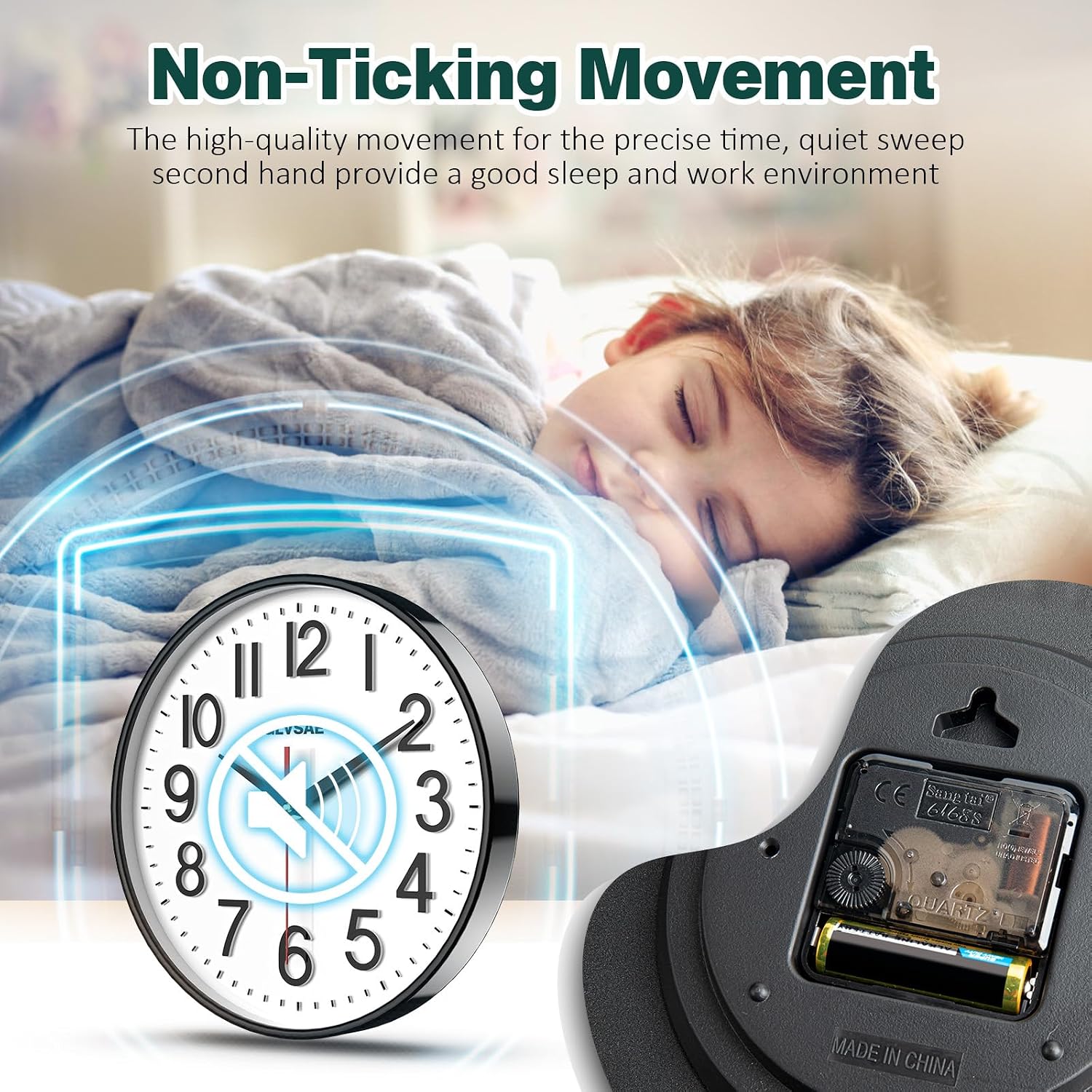GLVSAE Wall Clock 12 Inches Non-Ticking ... 5 GLVSAE Wall Clock 12 Inches Non-Ticking ... - Image 5