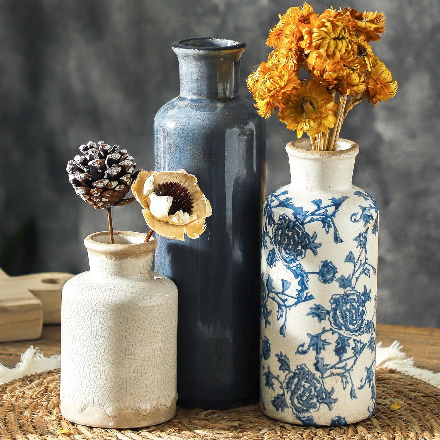 ooit Ceramic Vintage Vases Set of 3, Blu... 2 ooit Ceramic Vintage Vases Set of 3, Blu... - Image 2