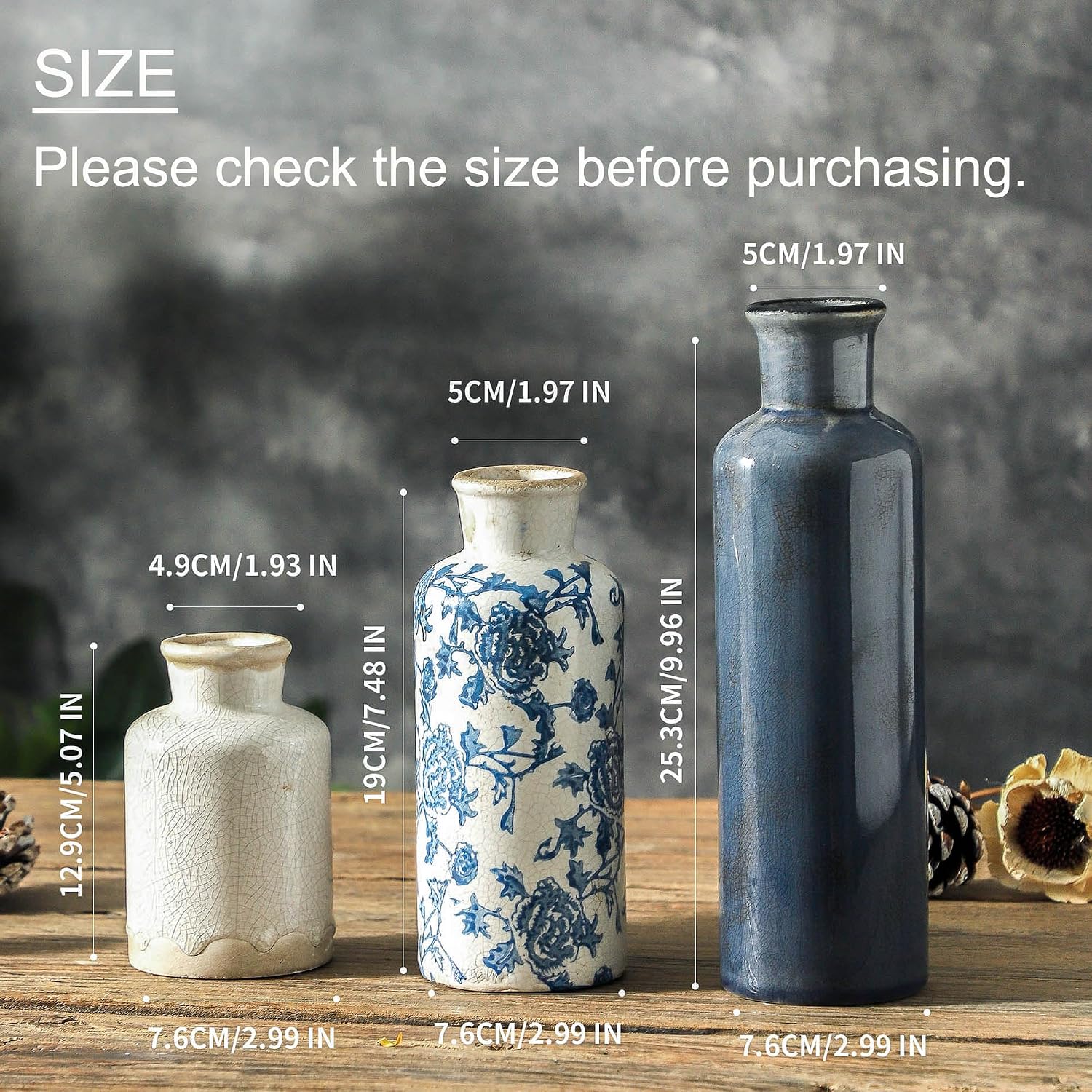 ooit Ceramic Vintage Vases Set of 3, Blu... 3 ooit Ceramic Vintage Vases Set of 3, Blu... - Image 3