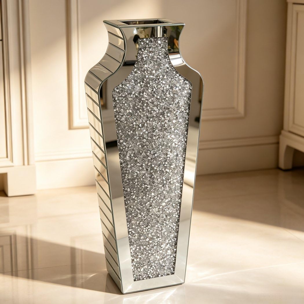 27" Tall Diamond Mirrored Floor Vase Sil... 6 27" Tall Diamond Mirrored Floor Vase Sil... - Image 6