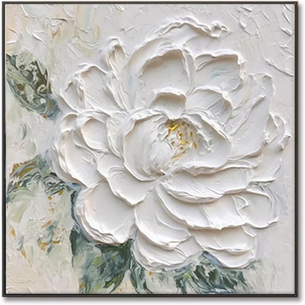 Hand Painted White Flower Oil Painting f... 3 Hand Painted White Flower Oil Painting f... - Image 3