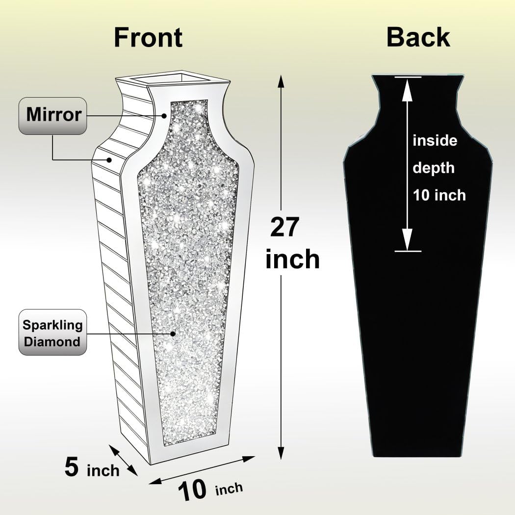 27" Tall Diamond Mirrored Floor Vase Sil... 7 27" Tall Diamond Mirrored Floor Vase Sil... - Image 7