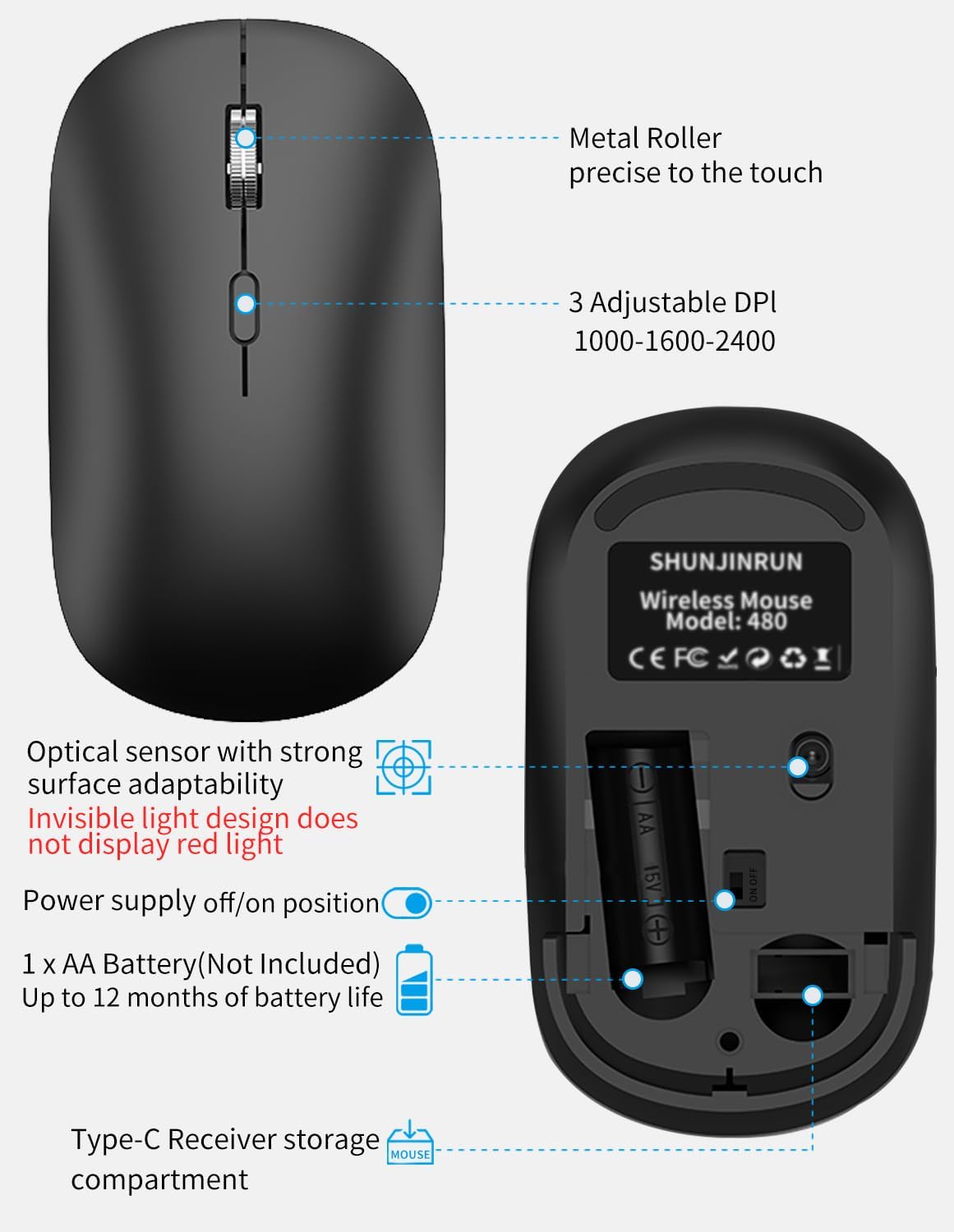 USB C Wireless Mouse, Slim Compact Silen... 6 USB C Wireless Mouse, Slim Compact Silen... - Image 6