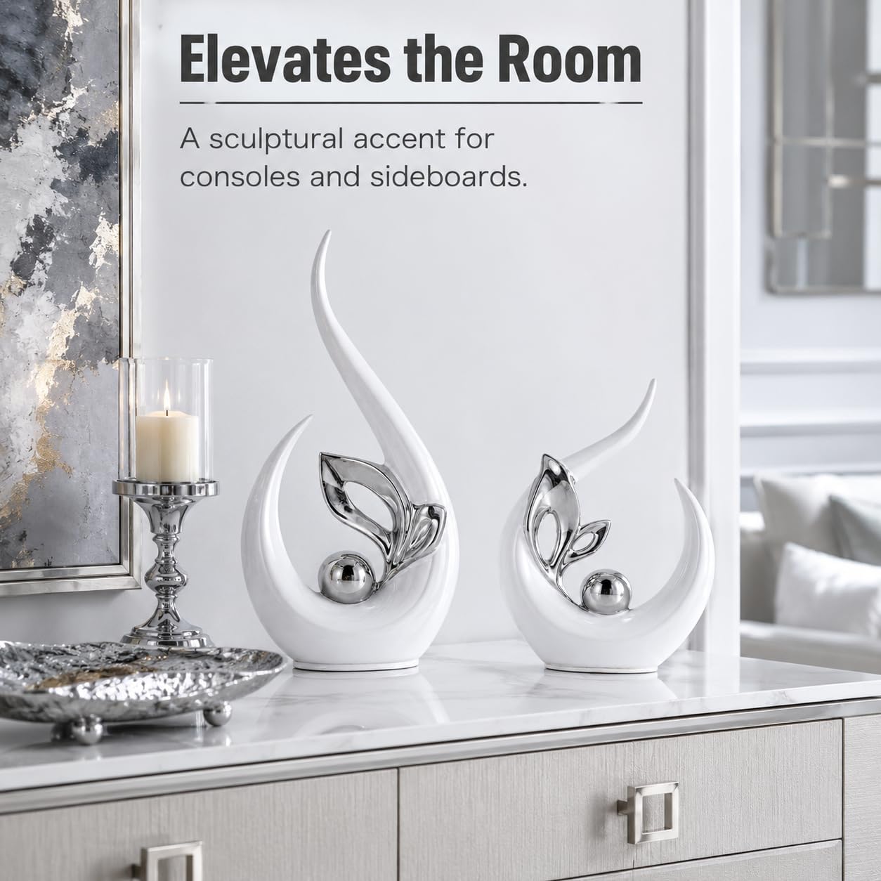 XMGZQ White and Silver Ceramic Statues f... 3 XMGZQ White and Silver Ceramic Statues f... - Image 3