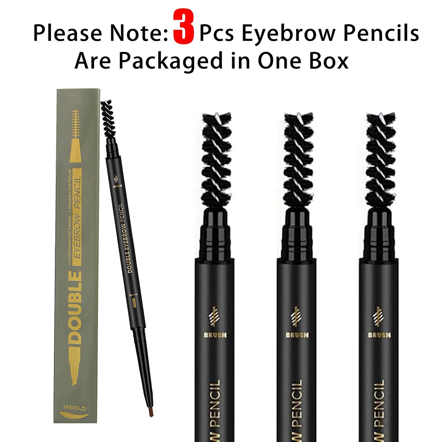 3Pcs Waterproof Eyebrow Pencil Dark Brow... 2 3Pcs Waterproof Eyebrow Pencil Dark Brow... - Image 2