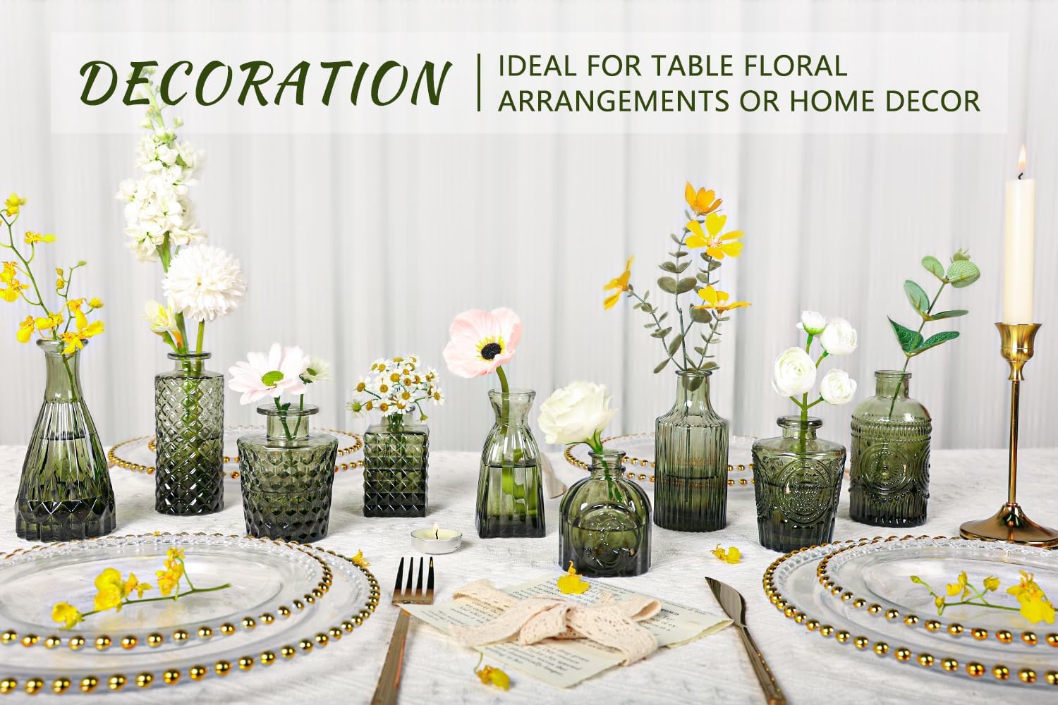 SUPMIND 12pcs Glass Bud Vase Set, Green ... 3 SUPMIND 12pcs Glass Bud Vase Set, Green ... - Image 3