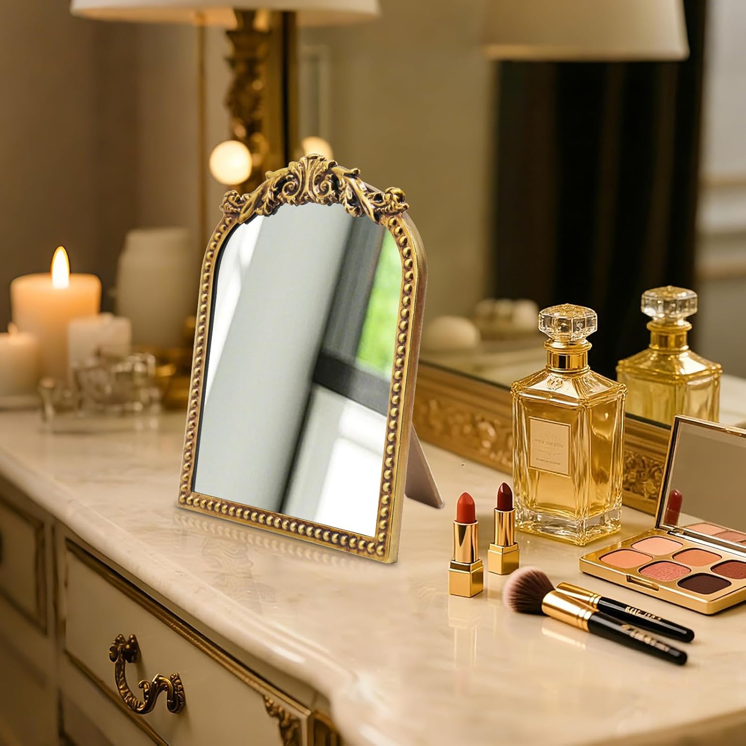 Vintage Makeup Mirror, 12.1"x 9.8" Gold ... 4 Vintage Makeup Mirror, 12.1"x 9.8" Gold ... - Image 4