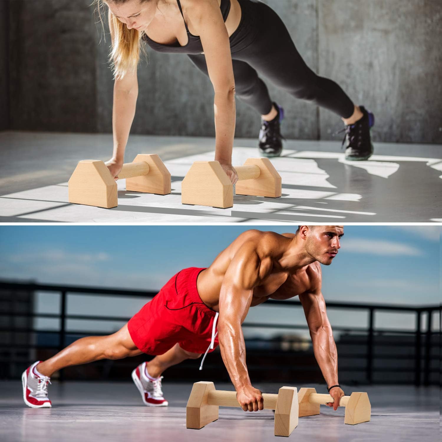 Pushup Stands - Wooden Push Up Bars Gym ... 2 Pushup Stands - Wooden Push Up Bars Gym ... - Image 2