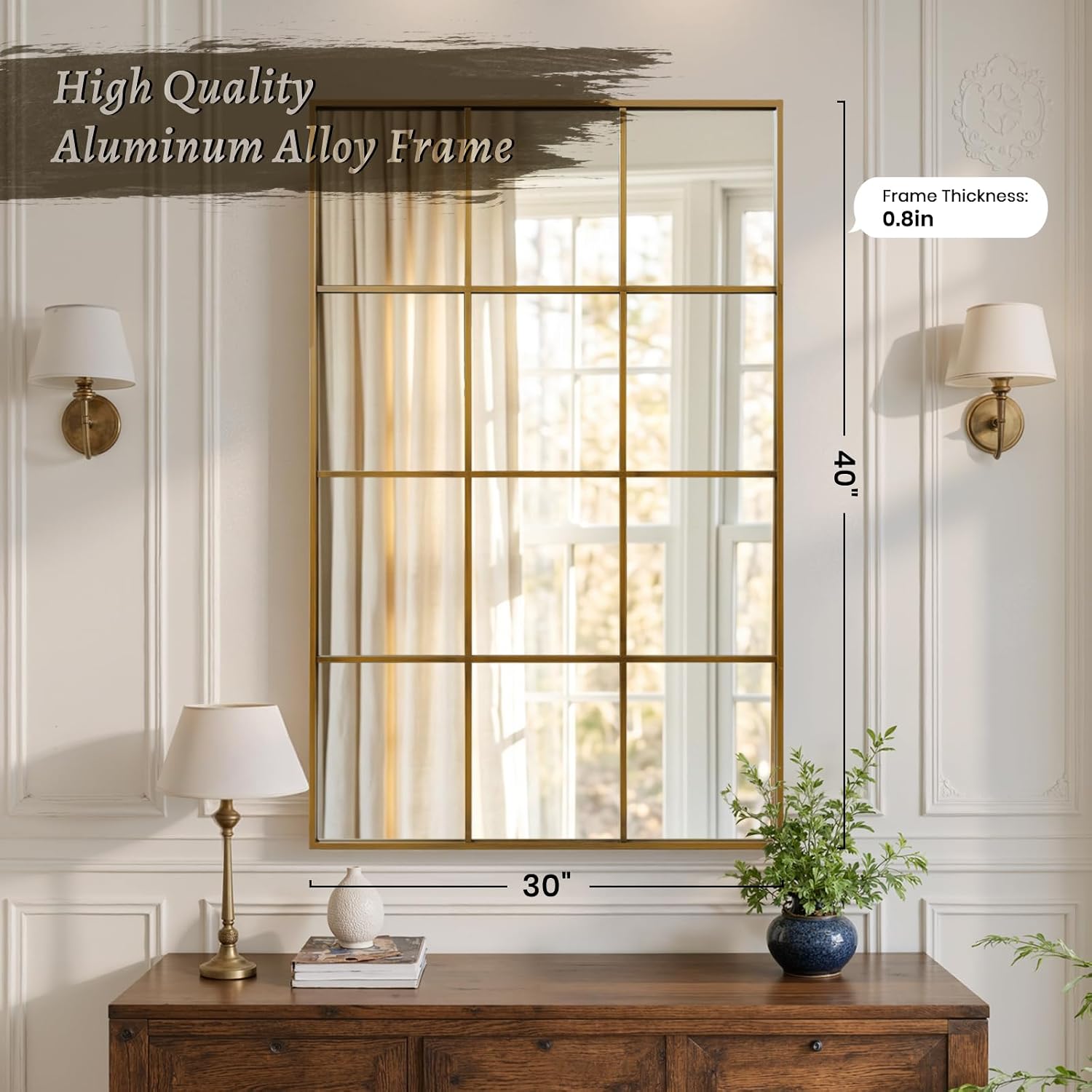 Anpark Windowpane Wall Mirror 30"x40" Br... 2 Anpark Windowpane Wall Mirror 30"x40" Br... - Image 2