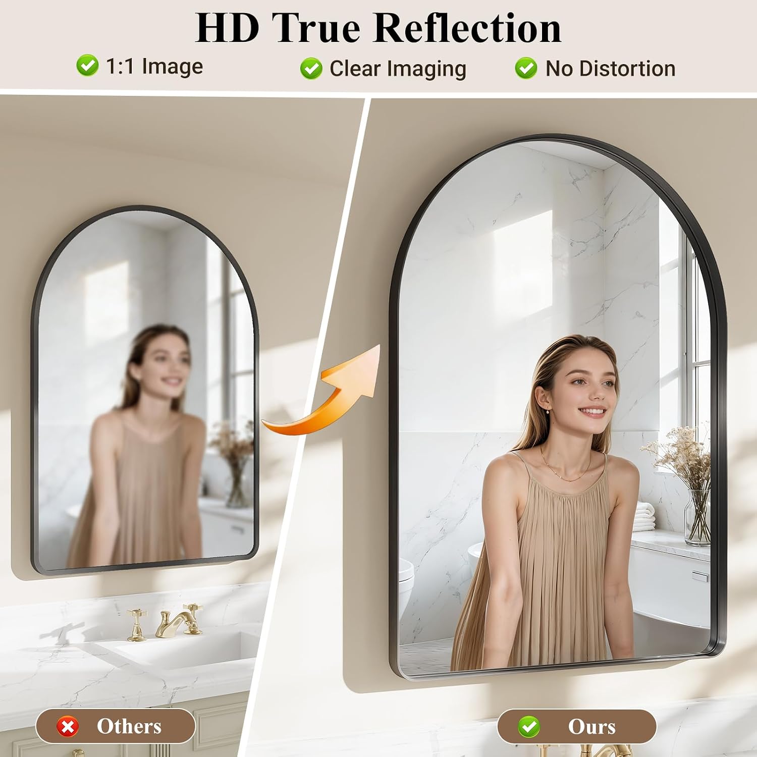 40"x30" Black Arched Mirror, Arched Wall... 2 40"x30" Black Arched Mirror, Arched Wall... - Image 2