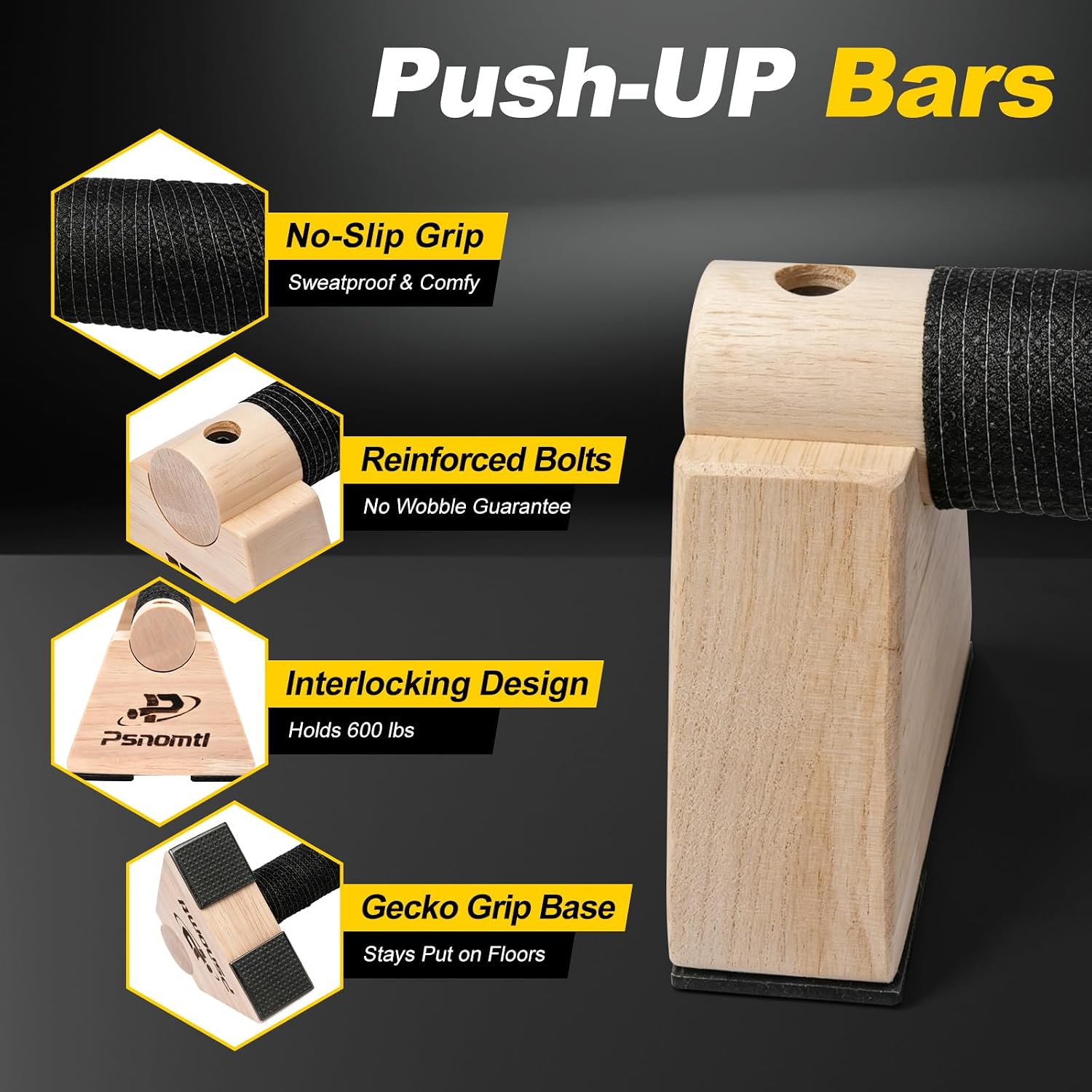 Push Up Bars 2PCS Wooden Parallettes Bar... 6 Push Up Bars 2PCS Wooden Parallettes Bar... - Image 6