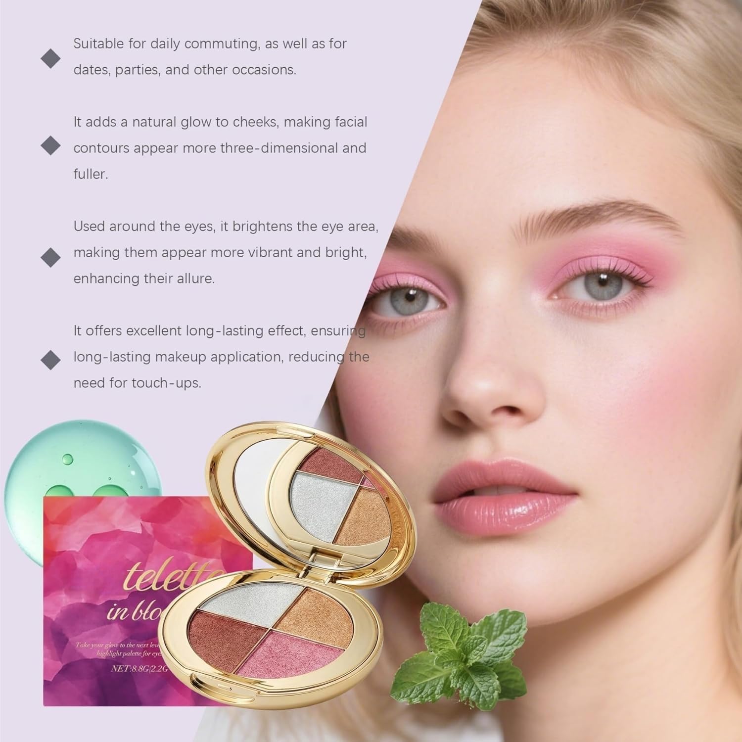 4-Color Highlighter & Blush Palette, Shi... 6 4-Color Highlighter & Blush Palette, Shi... - Image 6