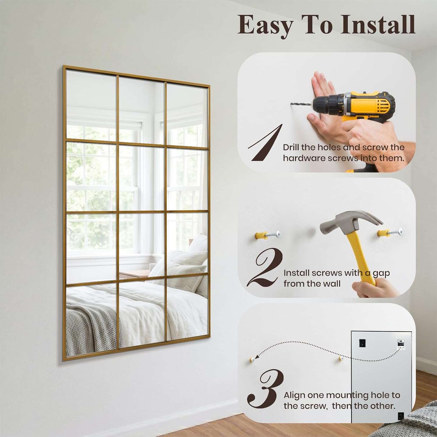 Anpark Windowpane Wall Mirror 30"x40" Br... 5 Anpark Windowpane Wall Mirror 30"x40" Br... - Image 5