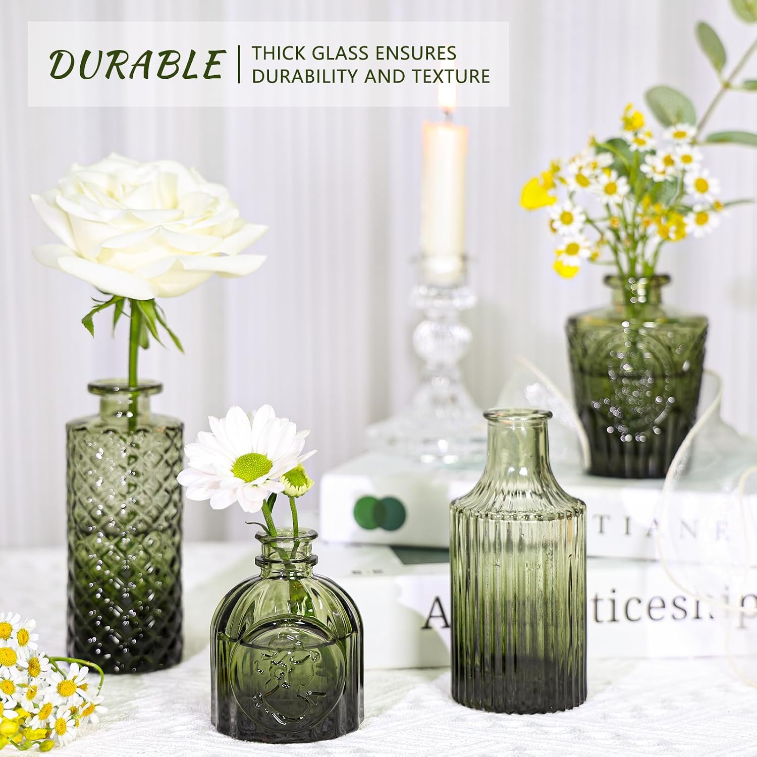 SUPMIND 12pcs Glass Bud Vase Set, Green ... 4 SUPMIND 12pcs Glass Bud Vase Set, Green ... - Image 4