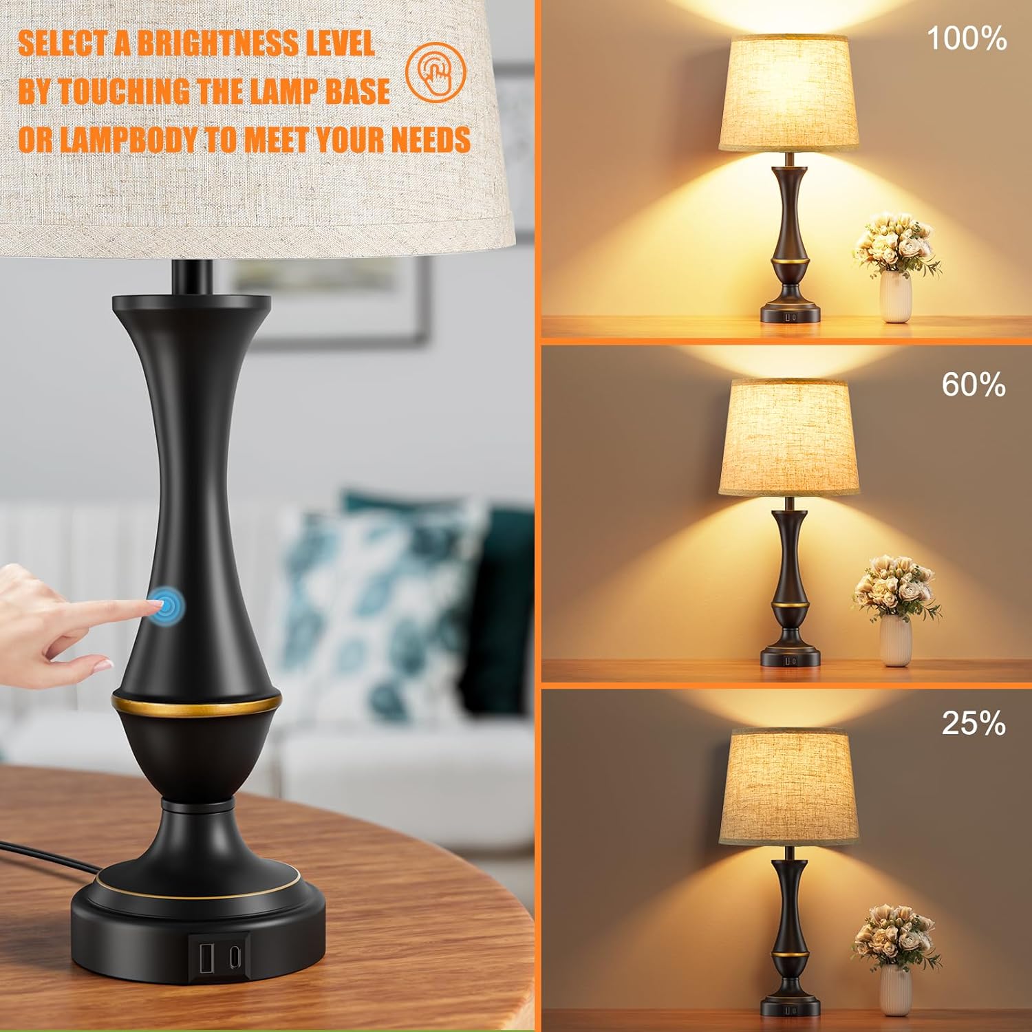 Touch Lamps for Nightstand, 3 Way Dimmab... 2 Touch Lamps for Nightstand, 3 Way Dimmab... - Image 2