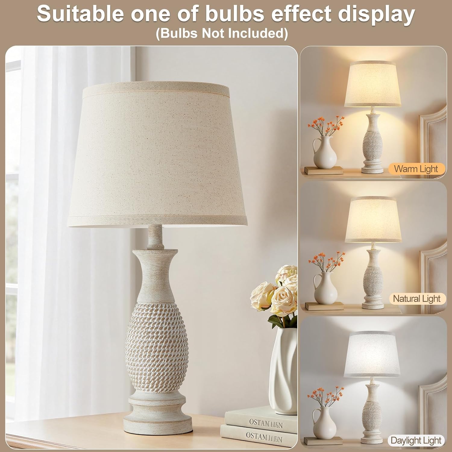21.6" Table Lamps Set of 2, Resin Farmho... 4 21.6" Table Lamps Set of 2, Resin Farmho... - Image 4