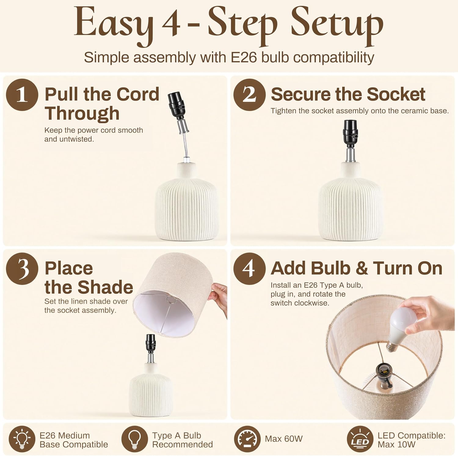 Ceramic Table Lamp, Off-White, 17.75" 7 Ceramic Table Lamp, Off-White, 17.75" - Image 7