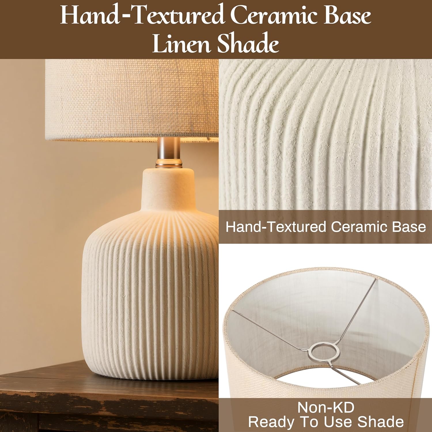 Ceramic Table Lamp, Off-White, 17.75" 4 Ceramic Table Lamp, Off-White, 17.75" - Image 4