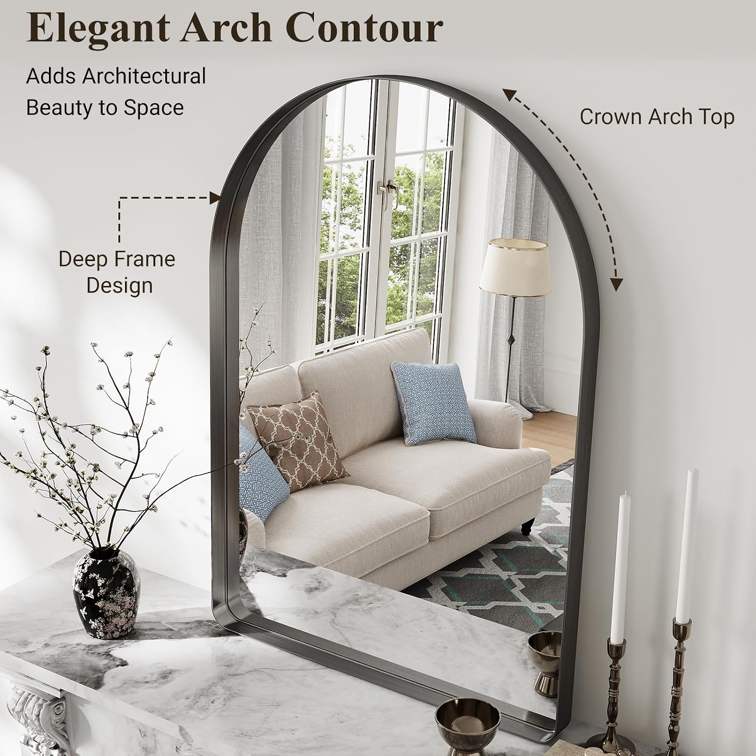 40"x30" Black Arched Mirror, Arched Wall... 5 40"x30" Black Arched Mirror, Arched Wall... - Image 5