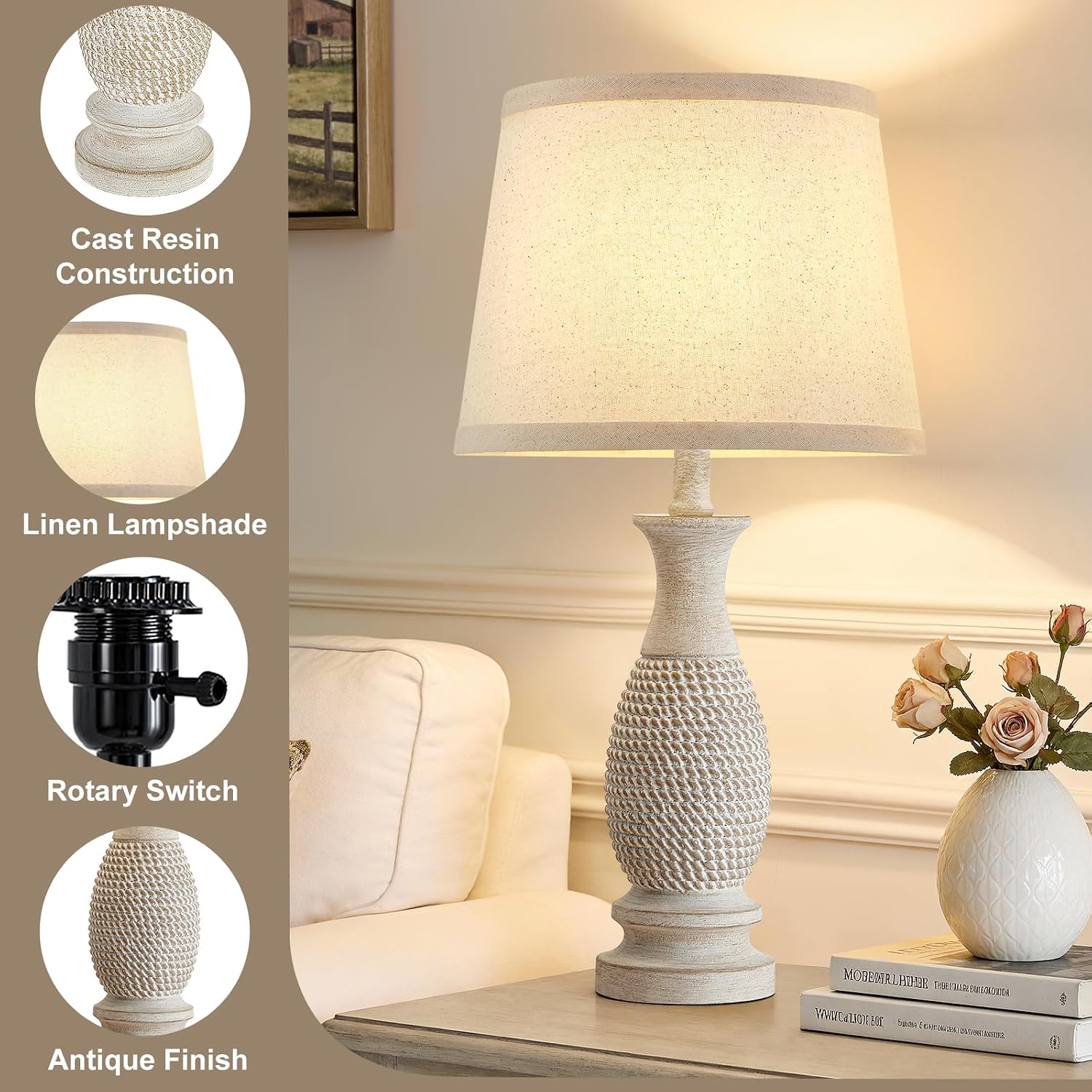 21.6" Table Lamps Set of 2, Resin Farmho... 2 21.6" Table Lamps Set of 2, Resin Farmho... - Image 2