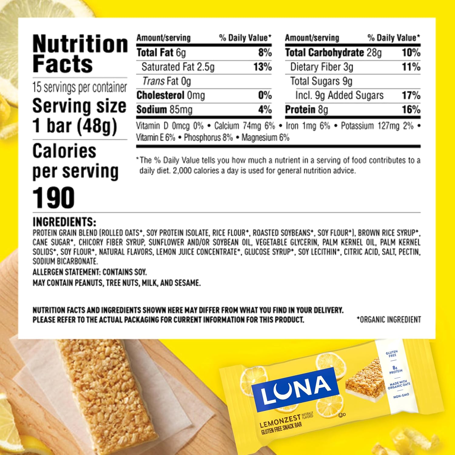 LUNA Bar LemonZest, Gluten Free Snack Ba... 2 LUNA Bar LemonZest, Gluten Free Snack Ba... - Image 2
