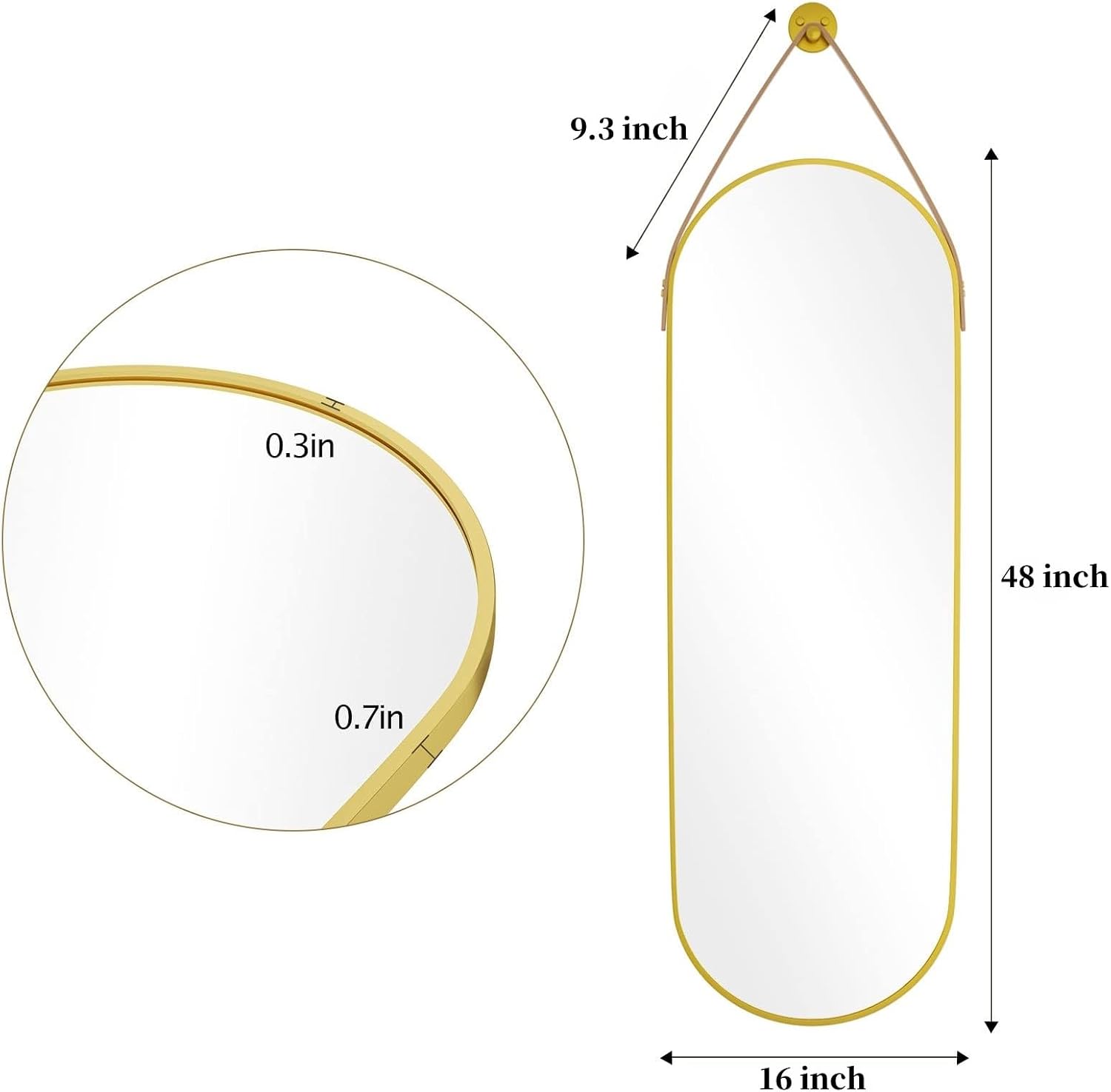 Dewfig 48"x16" Full Length Mirror, Oval ... 6 Dewfig 48"x16" Full Length Mirror, Oval ... - Image 6