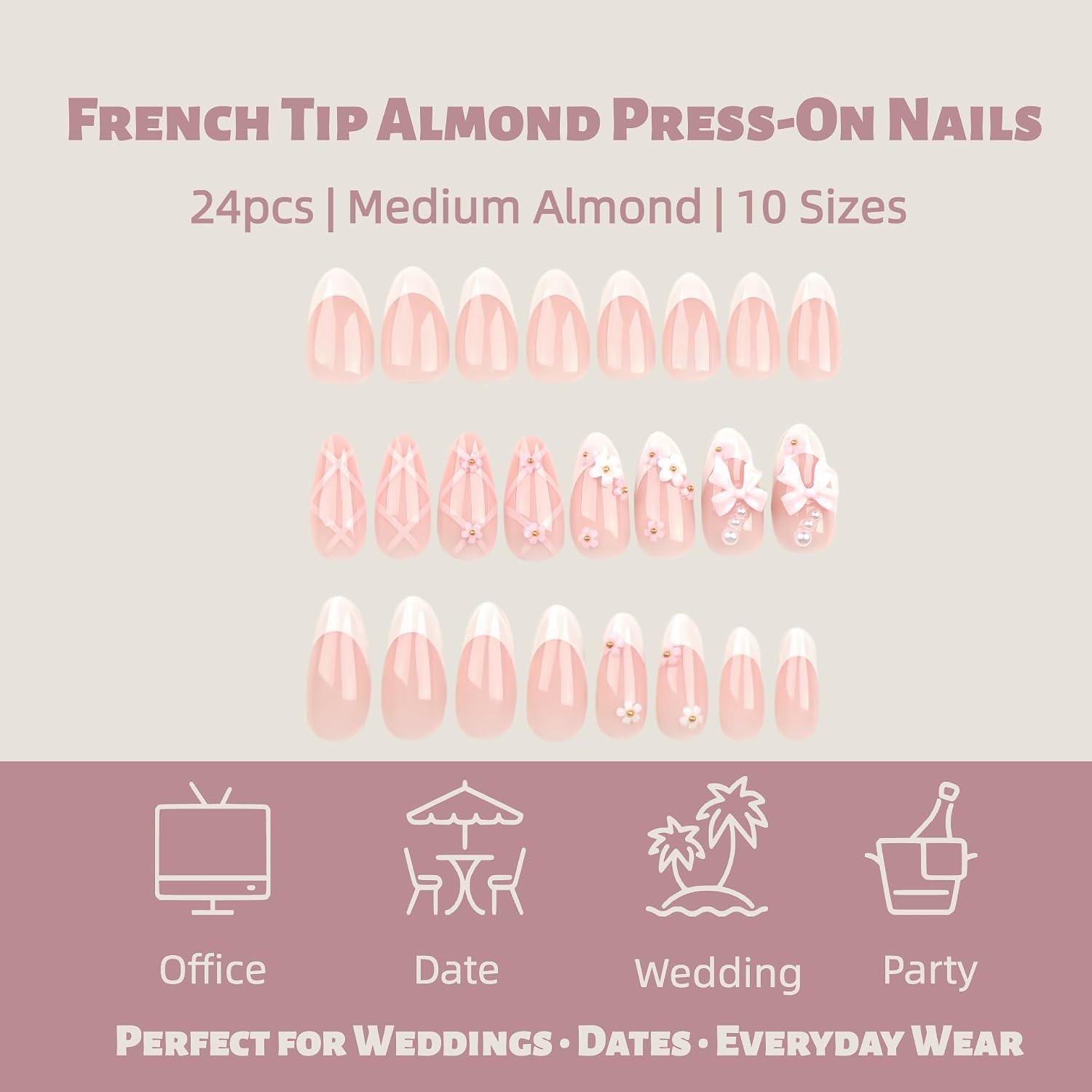 Blush Bow French Press on Nails Medium A... 5 Blush Bow French Press on Nails Medium A... - Image 5