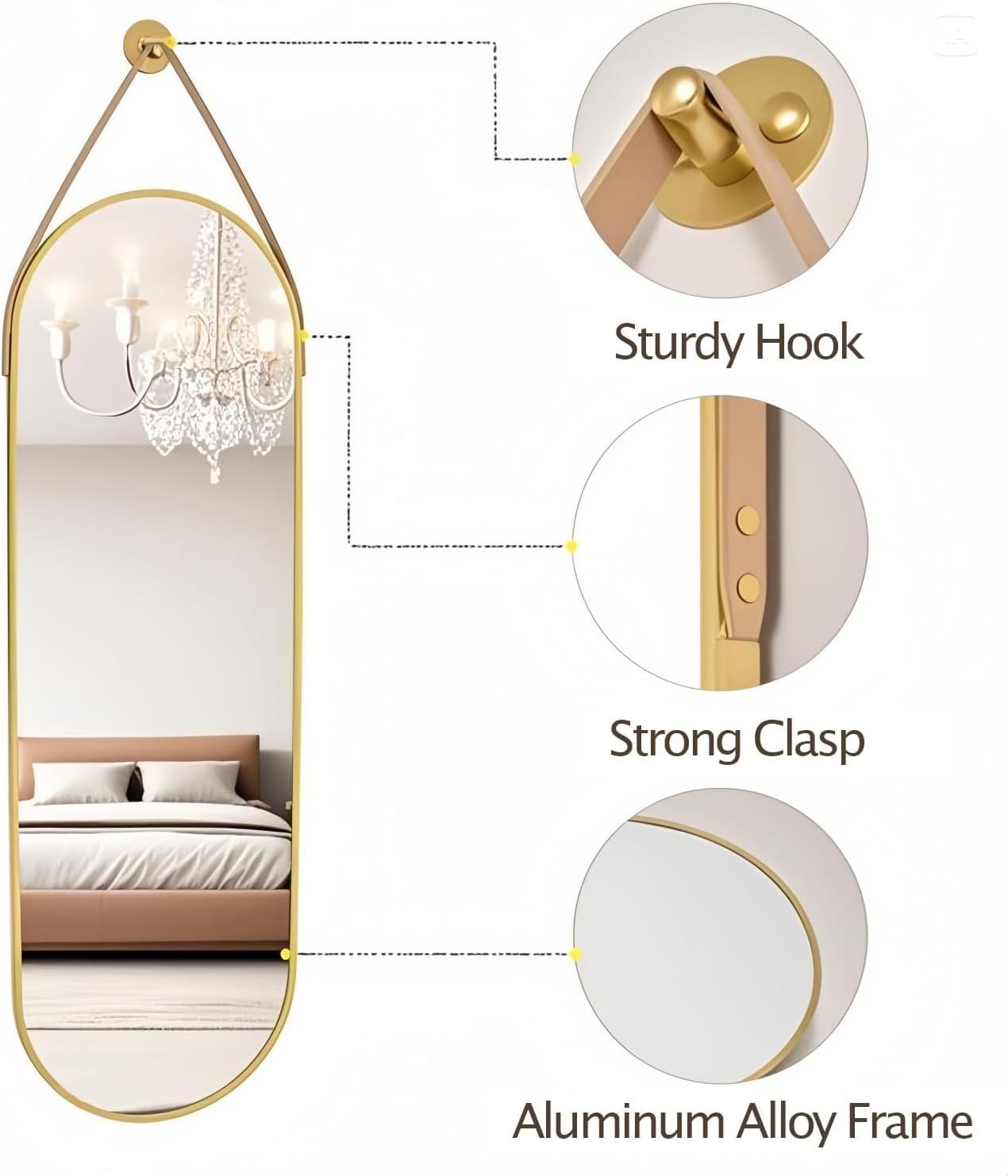 Dewfig 48"x16" Full Length Mirror, Oval ... 7 Dewfig 48"x16" Full Length Mirror, Oval ... - Image 7